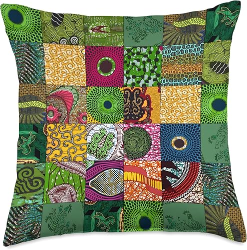 Nativ Hand Ankara Kitenge - Almohada de retazos con estampado de cera africana, 18 x 18, multicolor