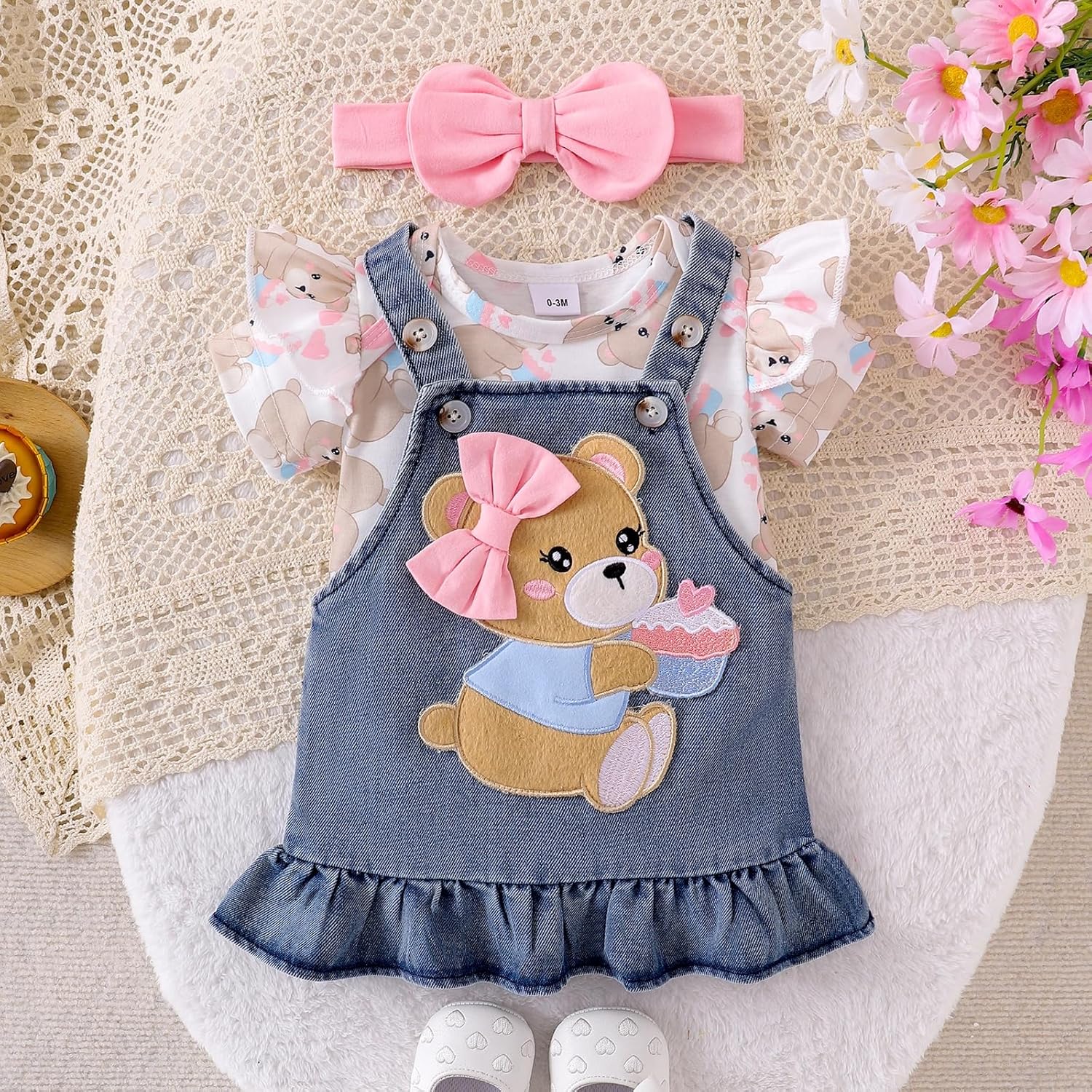 Baby Girl Clothes Suspender Skirt Newborn Ruffle Romper Cute Bear Jeans Dress Bow Headband Summer Outfits 0-18 Months - Image 9