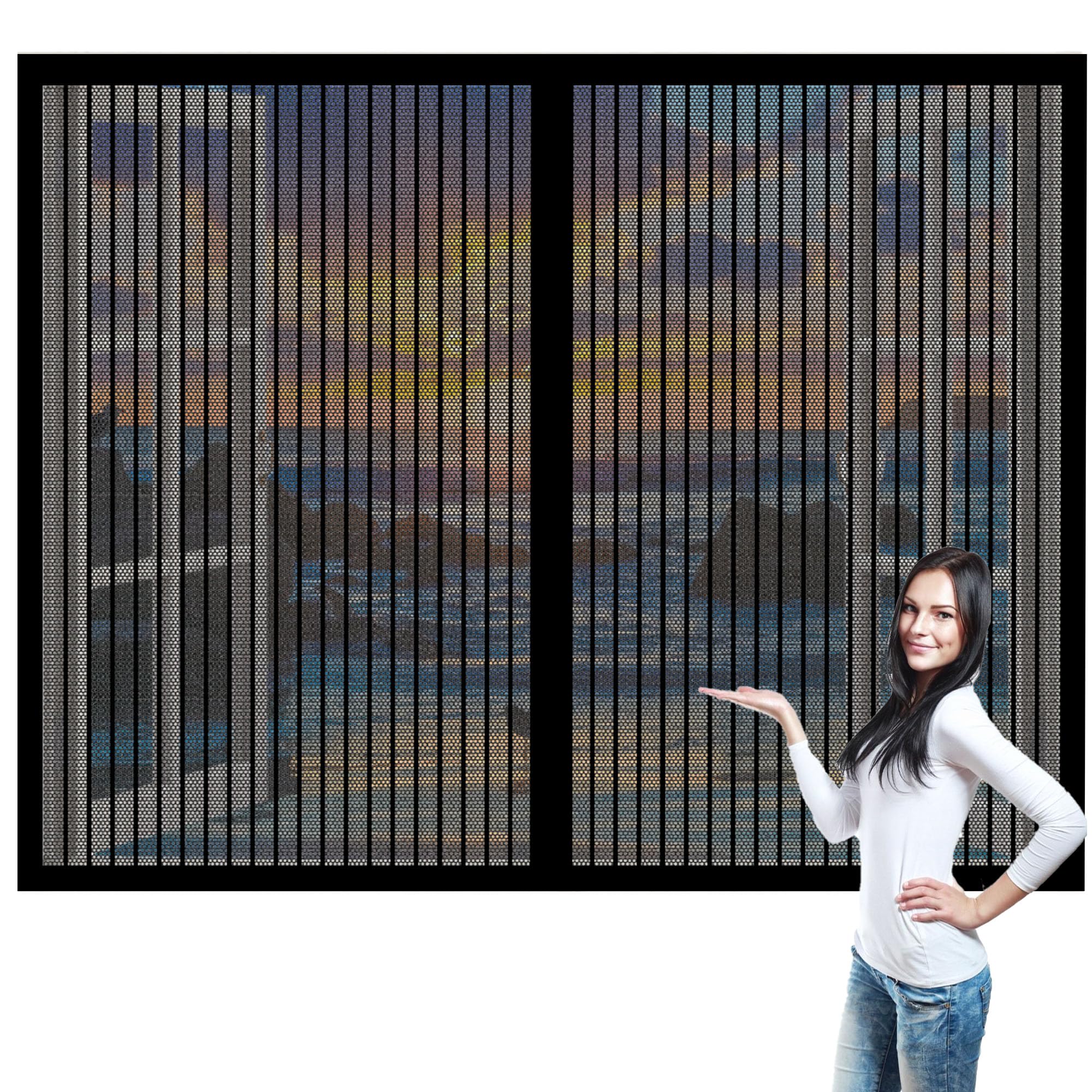 Moustiquaire porte fenetre magnetique 114x123 cm maille noire pour salon
