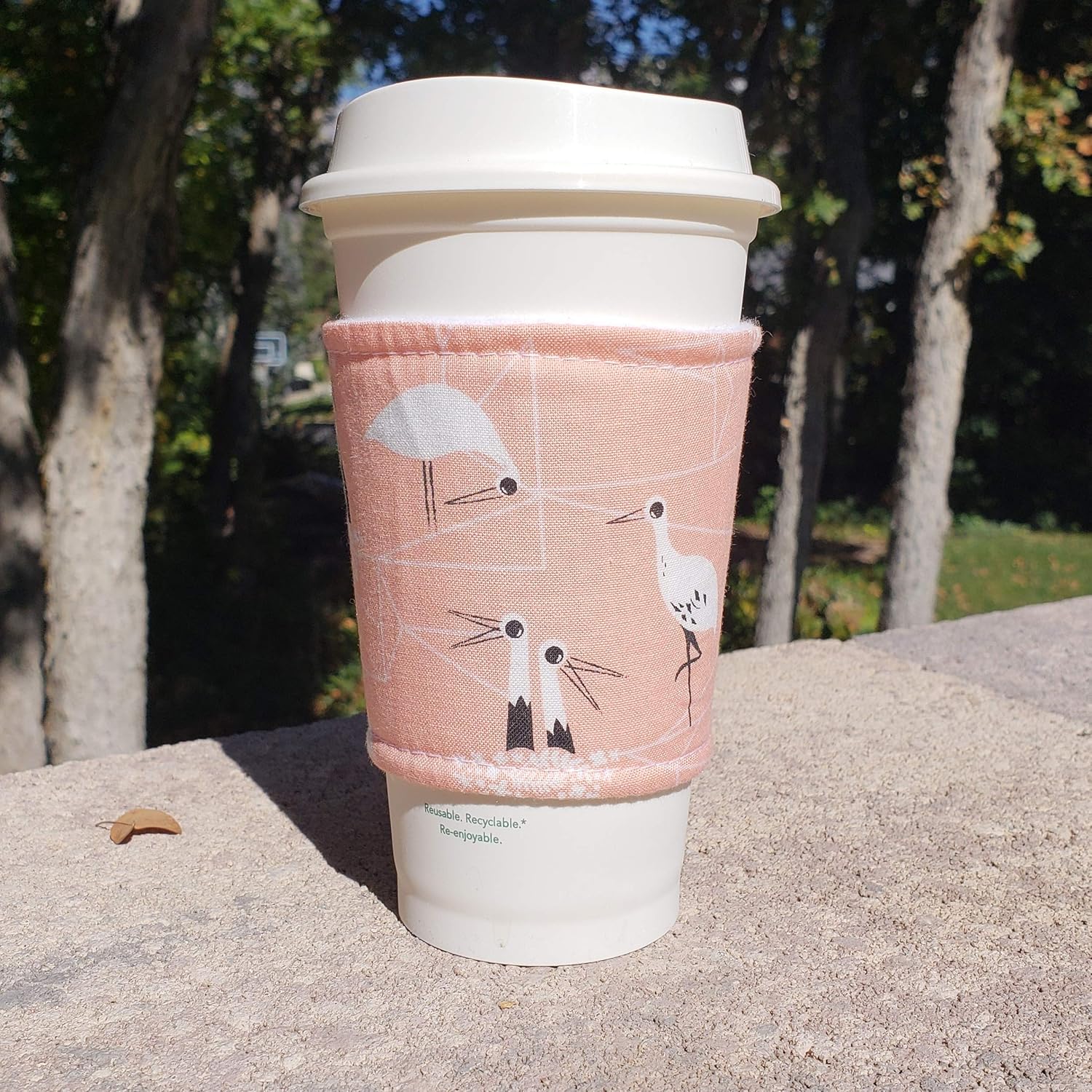 Fabric coffee cozy/cup sleeve/coffee sleeve/coffee cup holder Birds on Peach