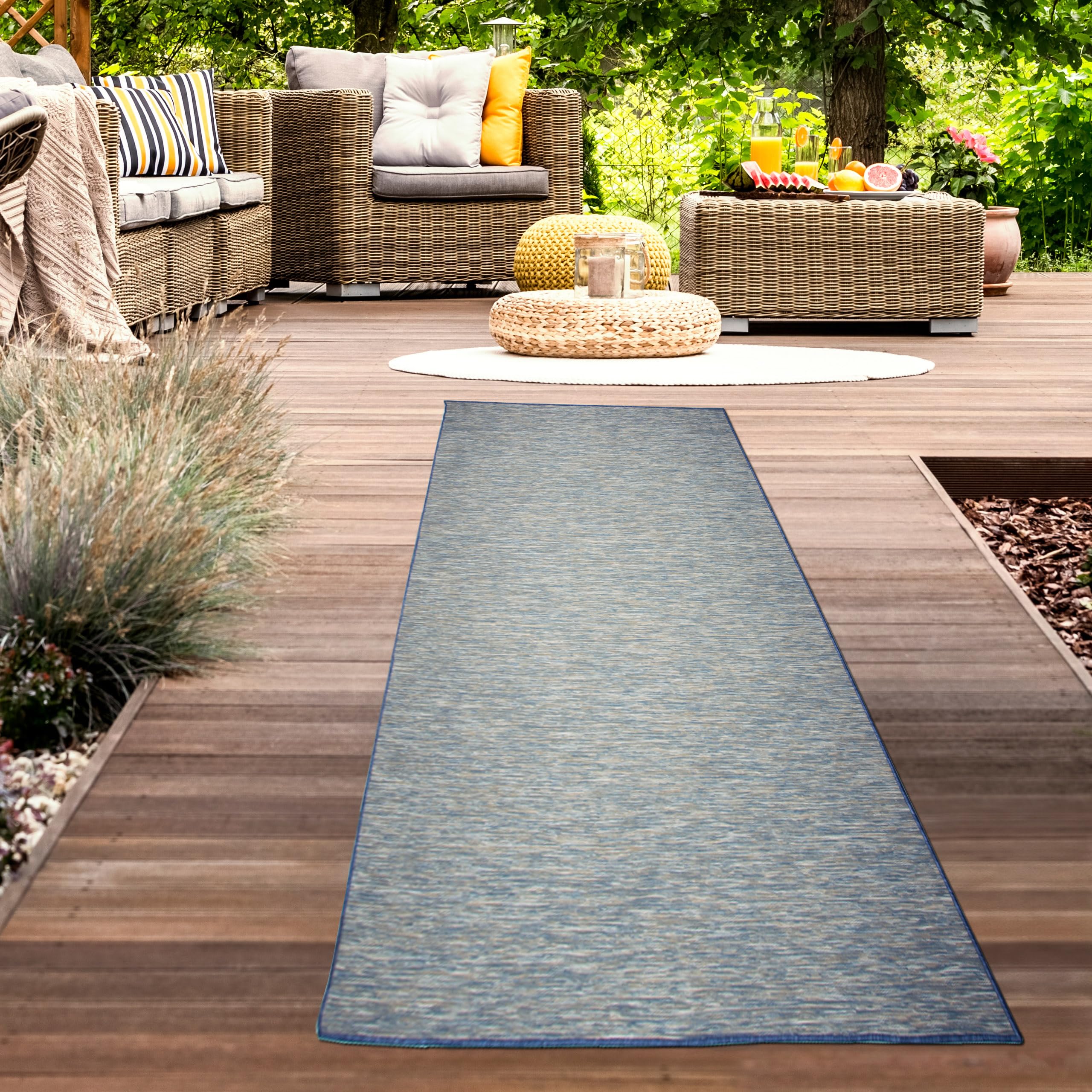 Tapis de terrasse bleu réversible tapis extérieur aspect sisal