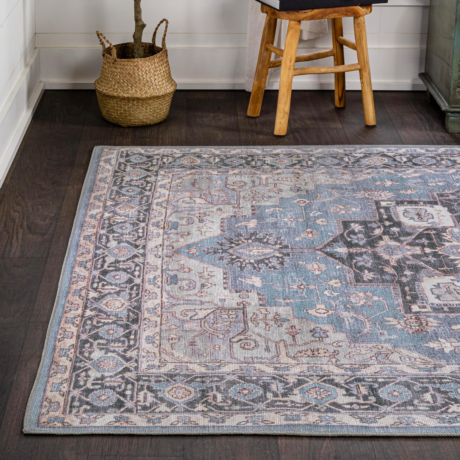 JONATHAN Y Machine Washable Blue/Cream Indoor Area Rug 3X5 ft, Maris Ornate Medallion for Living Room, Bedroom, Kitchen, Office, Easy-Cleaning, High Traffic, Pet-Friendly, Non-Shedding (WSH109C-3)