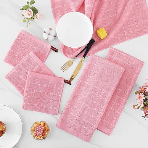 Miniatura 6 de Homaxy Juego de 8 toallas de cocina y paños de cocina, 12 x 12 y 13 x 28 pulgadas, juego de 8 toallas de cocina de rizo de algodón a granel, diseño