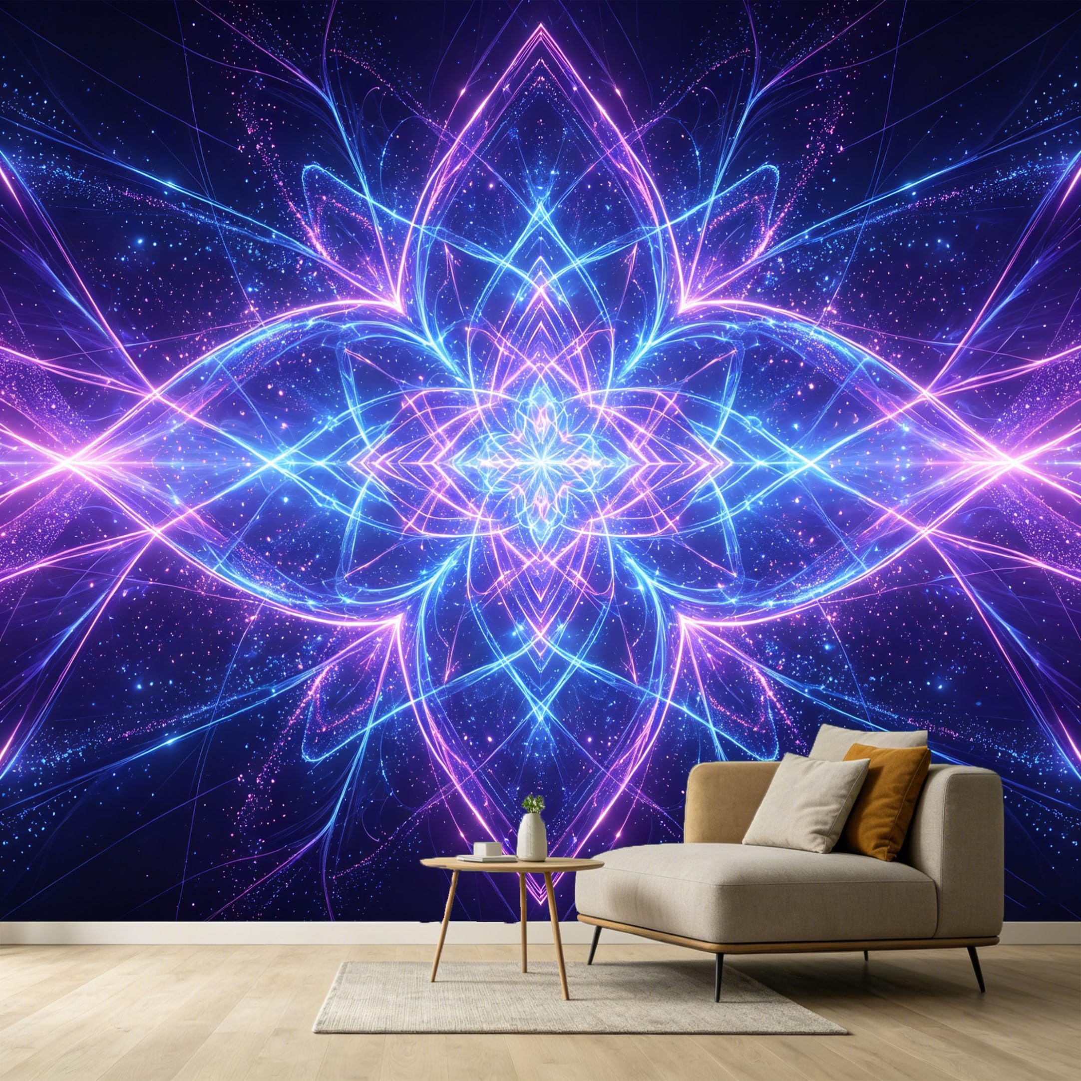 Custom Size Wall Murals Abstract Geometric Neon Light Energy Beam Glowing Symmetrical Pattern SelfAdhesive Wall Fabric Removable Large Wallpaper for Photo Living Room