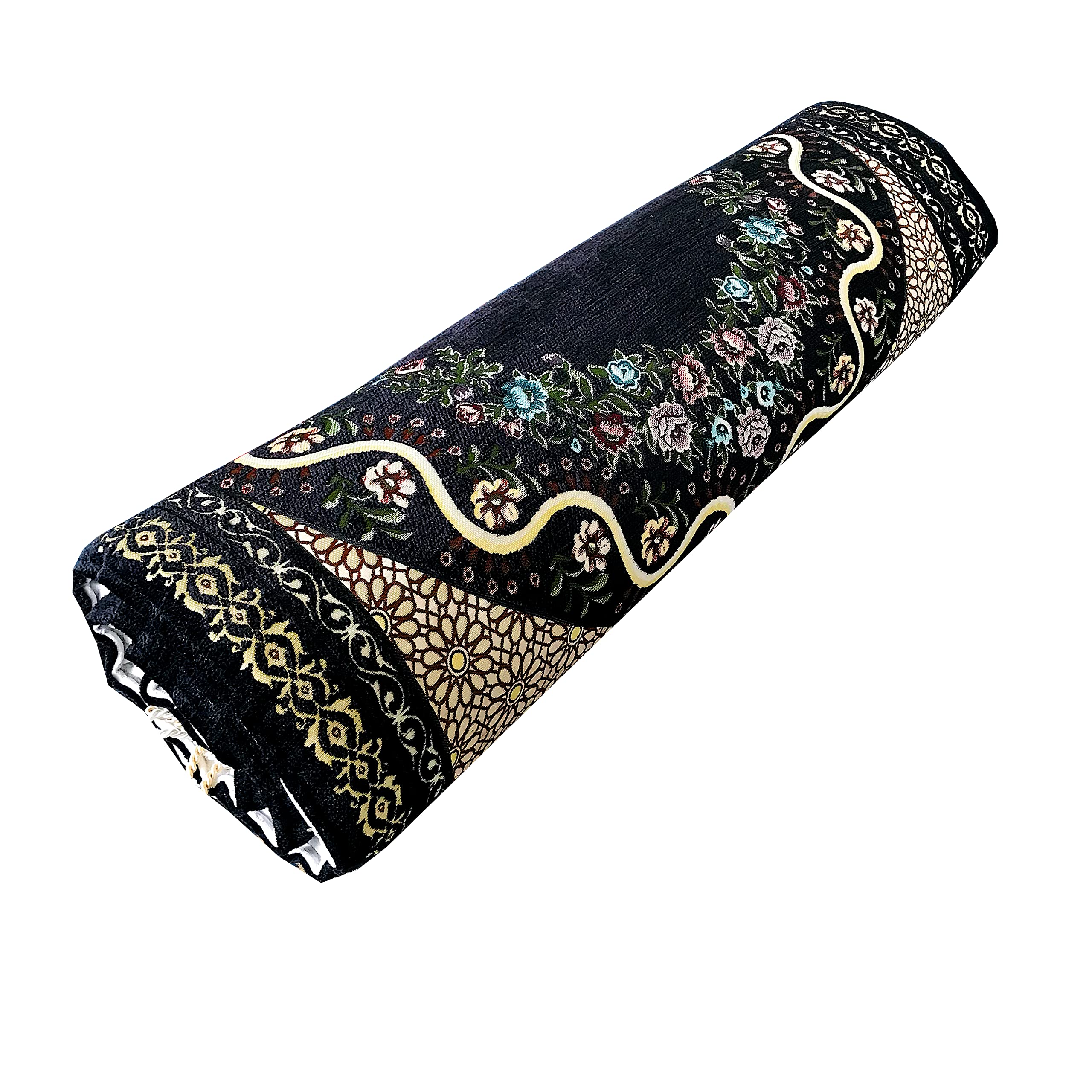 Mussallah Janamaz Tapis de prière épais rembourré en peluche douce antidérapante et confortable Motif floral Noir