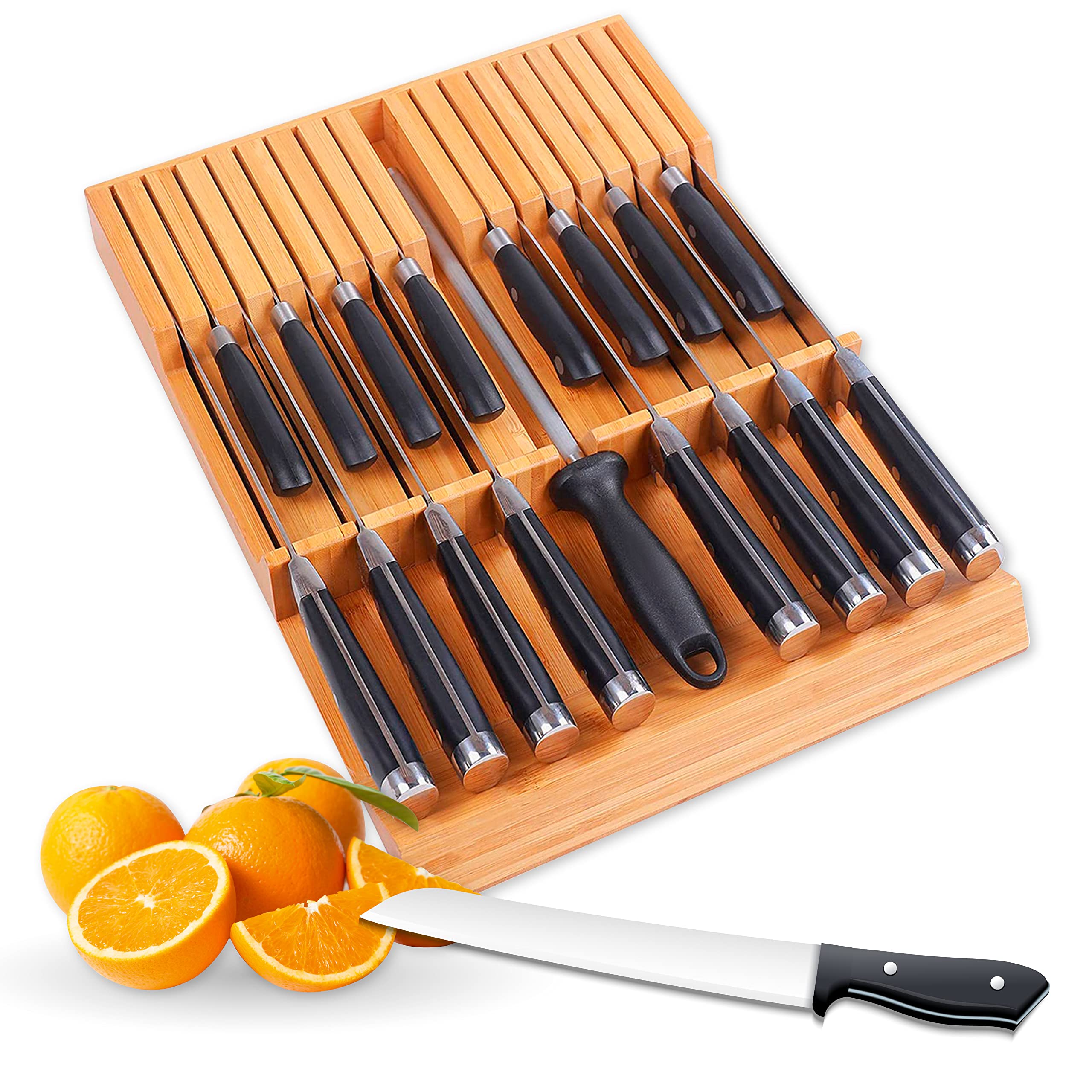 Xabono in Drawer Knife Block Bamboo Knife Storage Fit 16 Slot Knife Block Without Knives Washable Universal 42x31x4cm