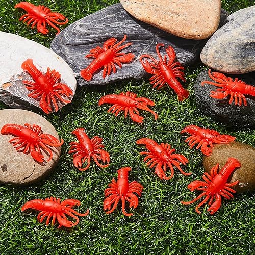 Miniatura 7 de Lewtemi 50 piezas de mini juguetes falsos de cangrejo de cangrejo de cangrejo rojo de caucho TPR suave modelos de langosta decoración para educación