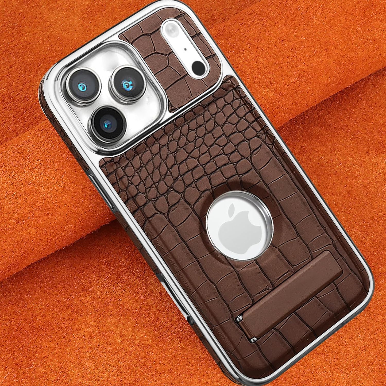 Leather Case for iPhone 17 Pro Max, Luxury Crocodile Pattern PU Leather with Kickstand, Luxury Electroplated Edge Frame Slim Shockproof Stand Protective Cover for iPhone 17 Pro Max(Brown) - Image 5