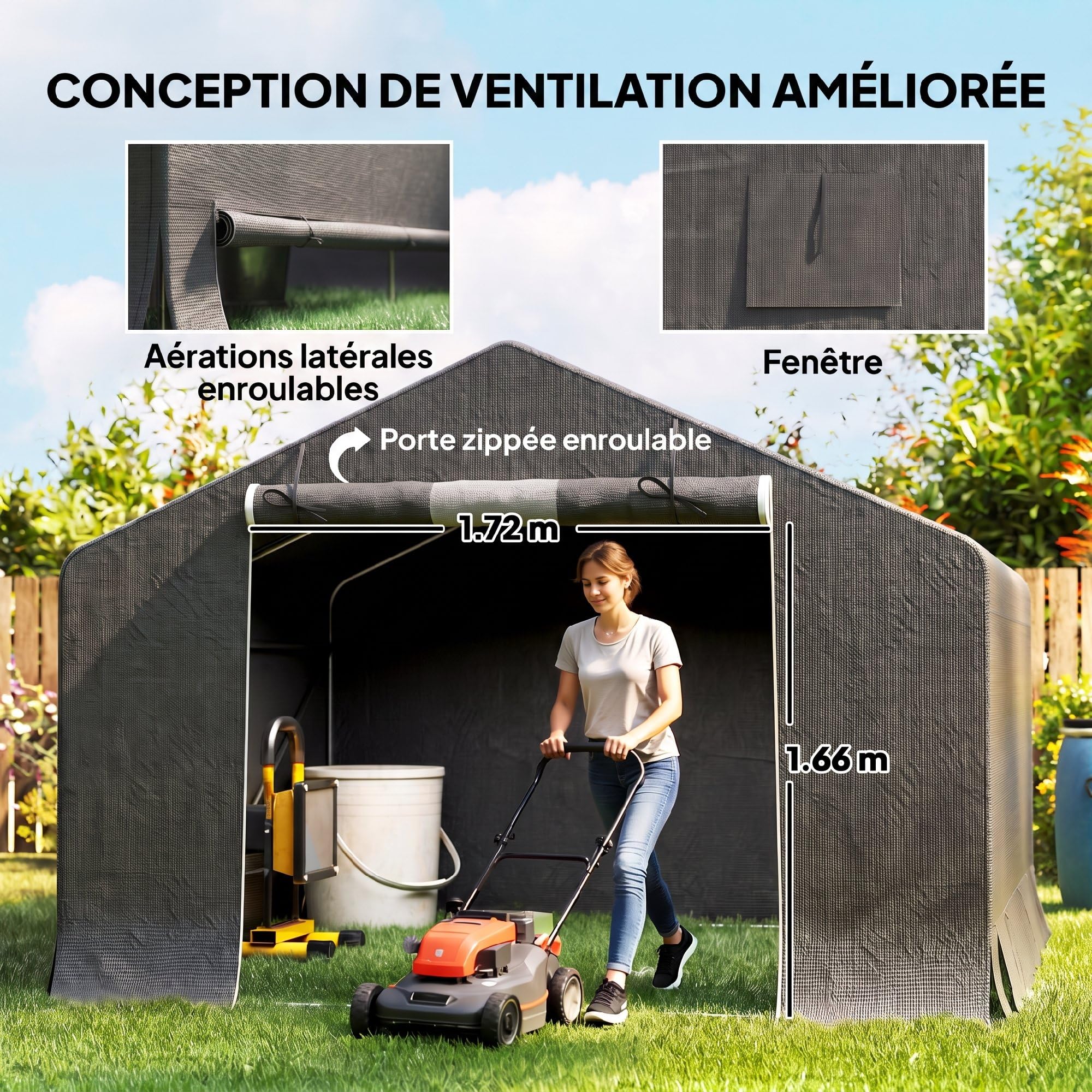 Outsunny Abri de Jardin Étanche Abri Moto 300x300x210cm Gris Foncé