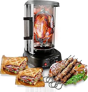 NutriChef Countertop Vertical Rotating Oven - Rotisserie Shawarma Machine, Kebob Machine, Stain Resistant &amp; Energy Efficient W/Heat Resistant Door, Includes Kebob Rack with 7 Skewers (PKRTVG34)