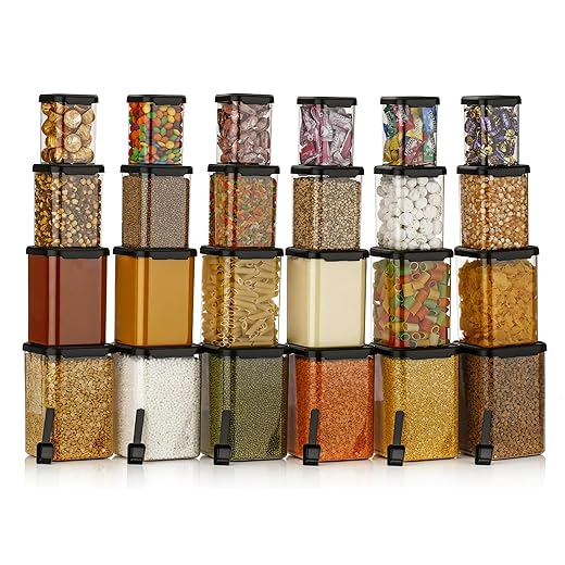 KWER Air Tight Containers For Kitchen Storage Set, BPA Container For Kitchen Storage Set, Kitchen Organizer And Kitchen Accessories Items & Storage (350ml+650ml+950ml+1400 Ml) (Set Of 24) (Plastic)