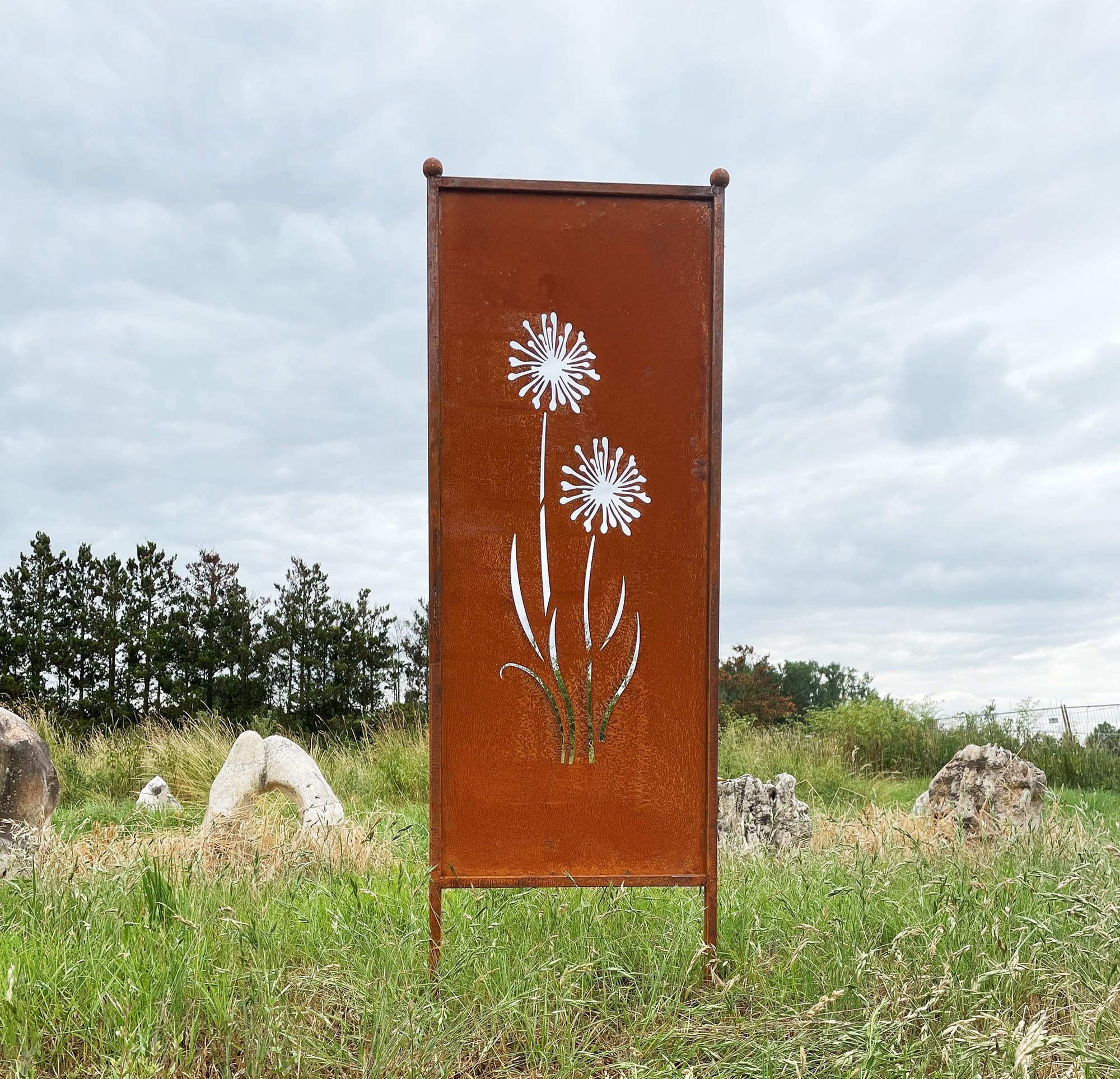 STEINFIGURENWELT GIEBEN Valla de metal oxidado con diseño de alio, 162 cm x 53 cm, ideal para colocar en el jardín, óxido