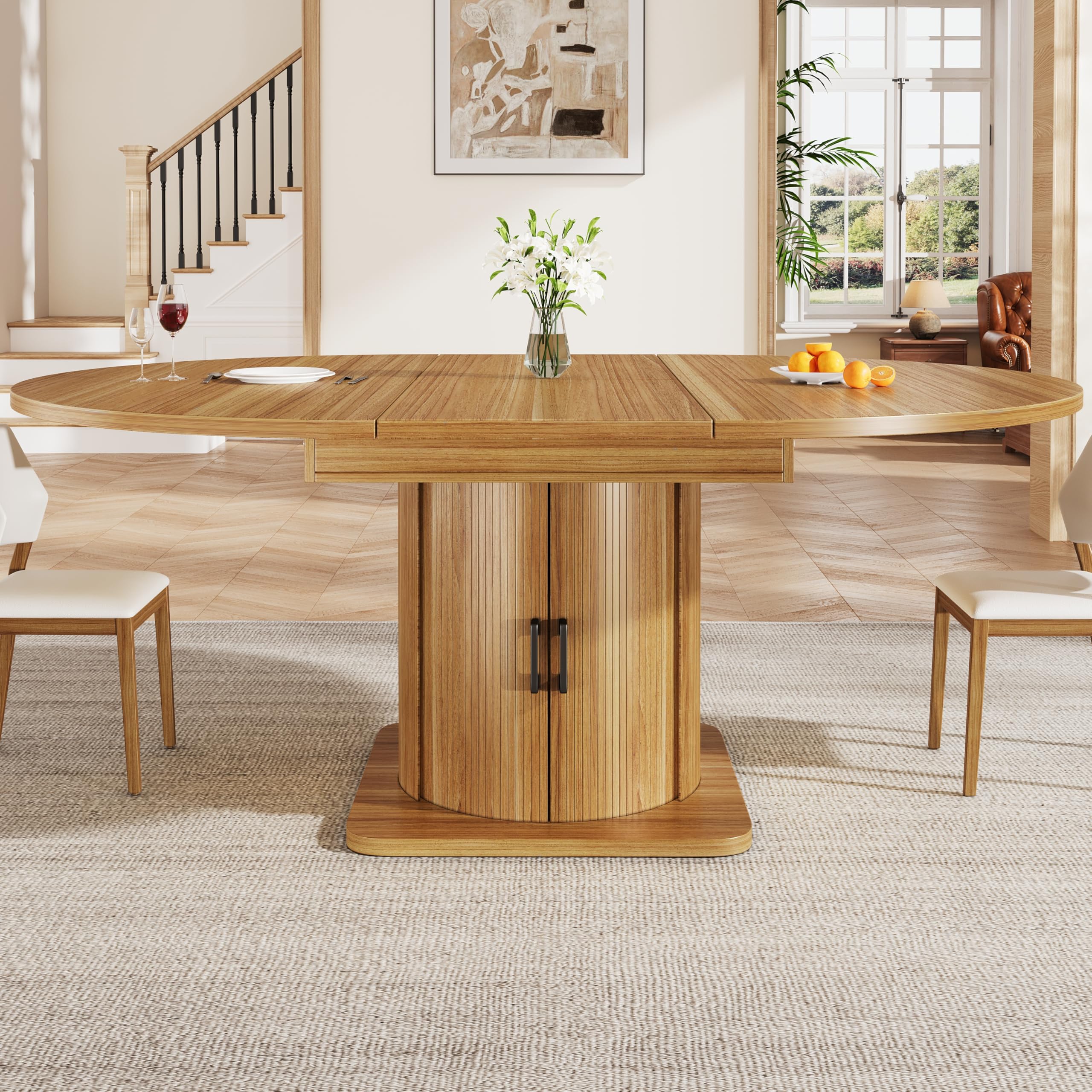 Tavolo da pranzo allungabile rotondo, ovale, 118-158 cm, fino a 6 persone, marrone scuro con