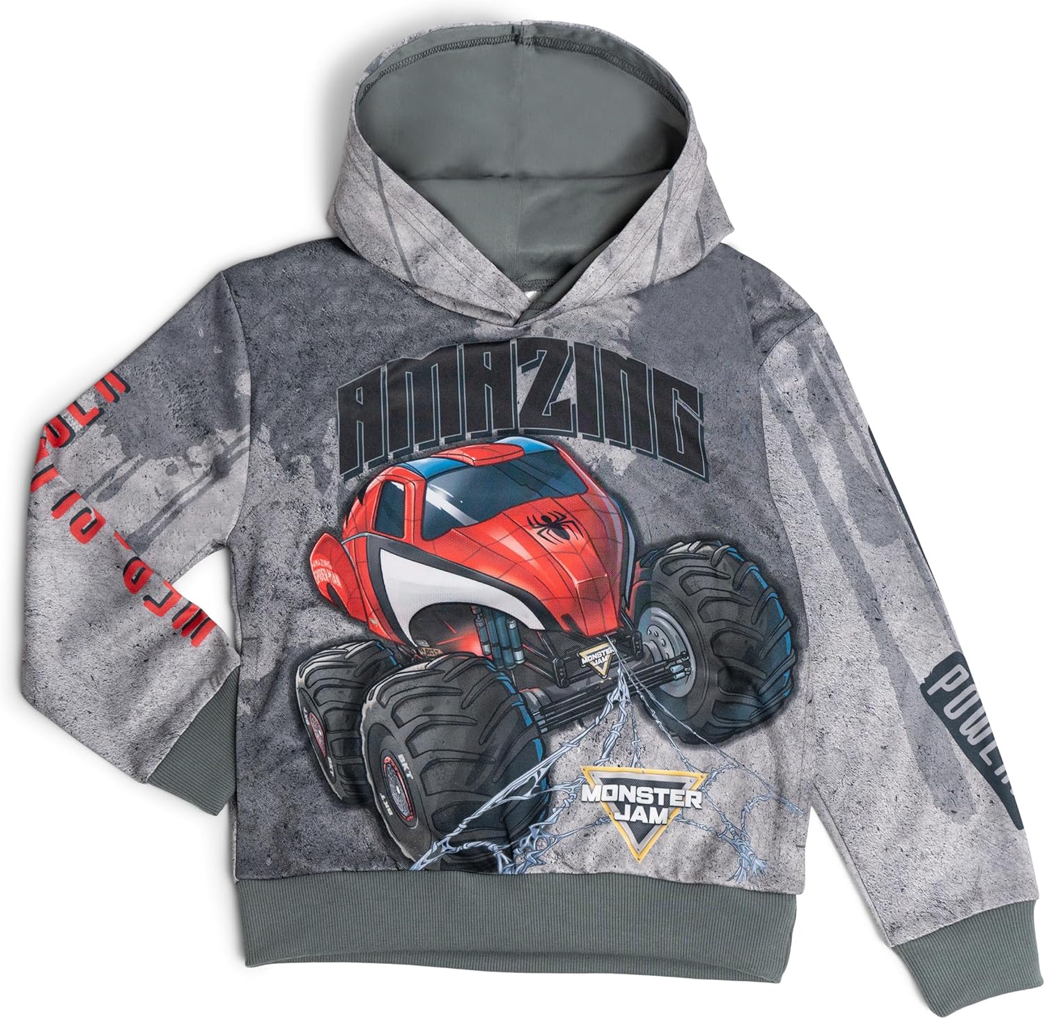 Monster Jam Marvel's Monster Trucks Fleece Athletic Pullover Hoodie Toddler to Big Kid Sizes (2T - 10-12)