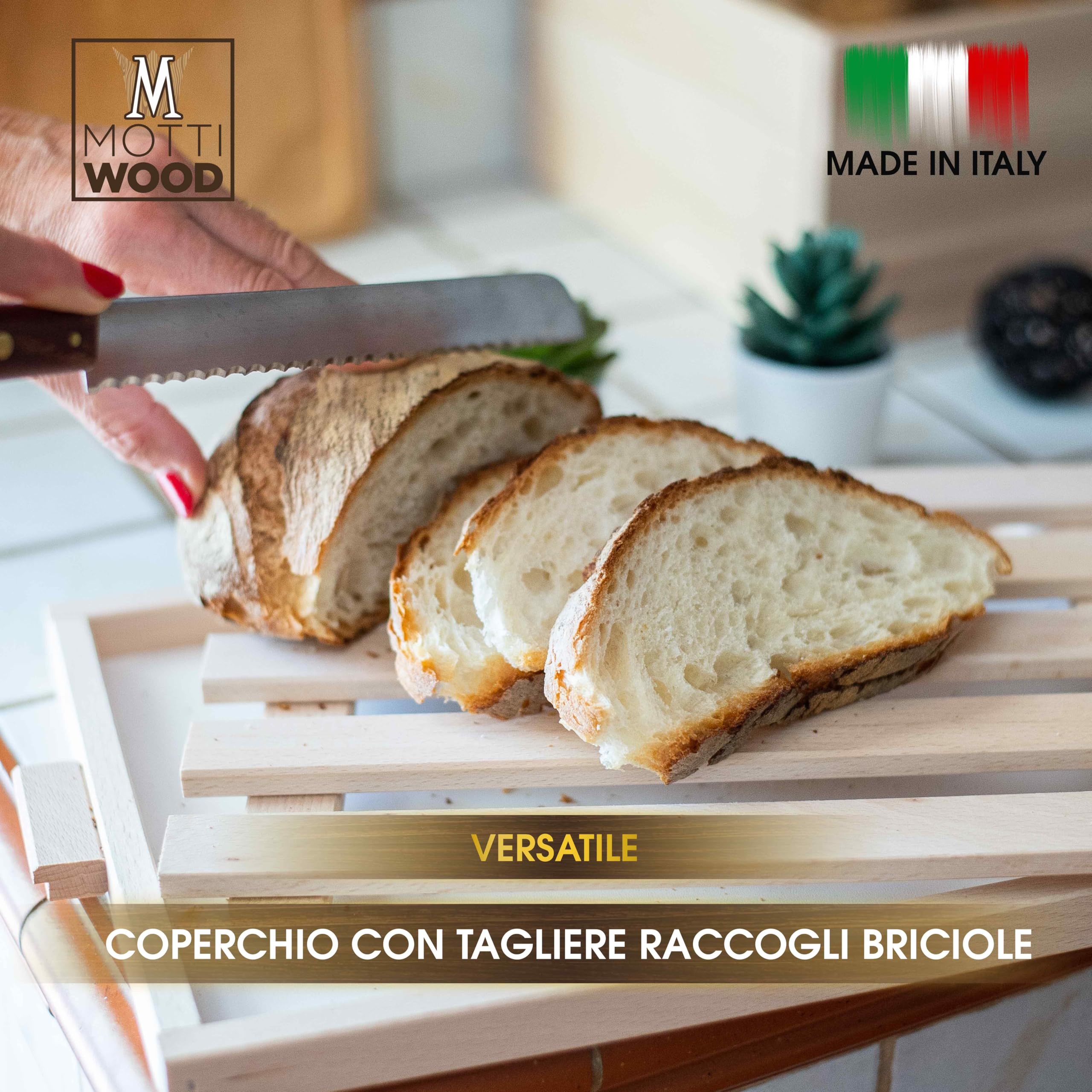 Porta Pane, Coperchio Tagliere + Cassettina Servi pane, Contenitore in Legno per Pane, Coperchio Tagliere Raccogli Briciole