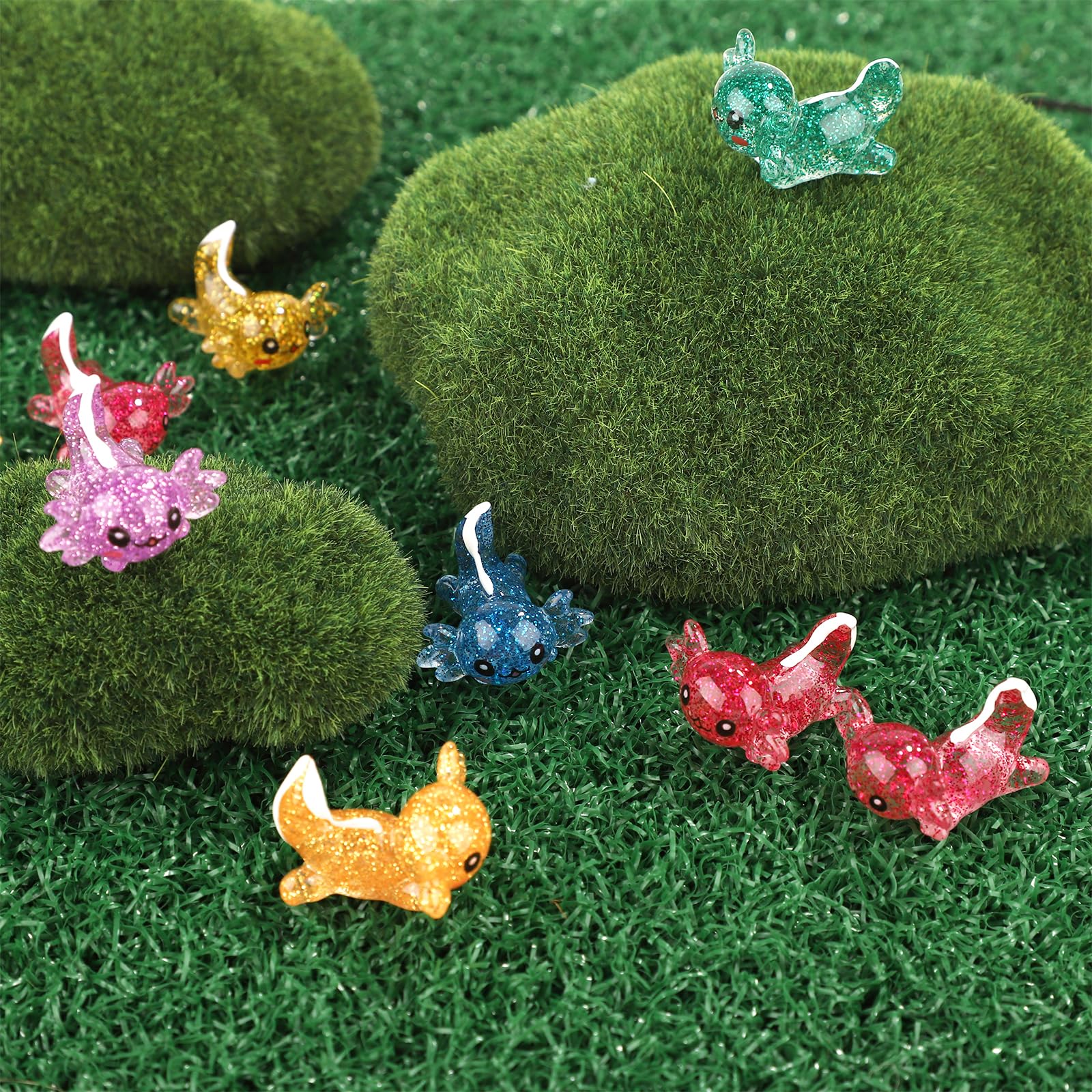 30 Mini Figuras De Ajolote De Resina Con Purpurina – 6 Colores Para Manualidades Y Decoración