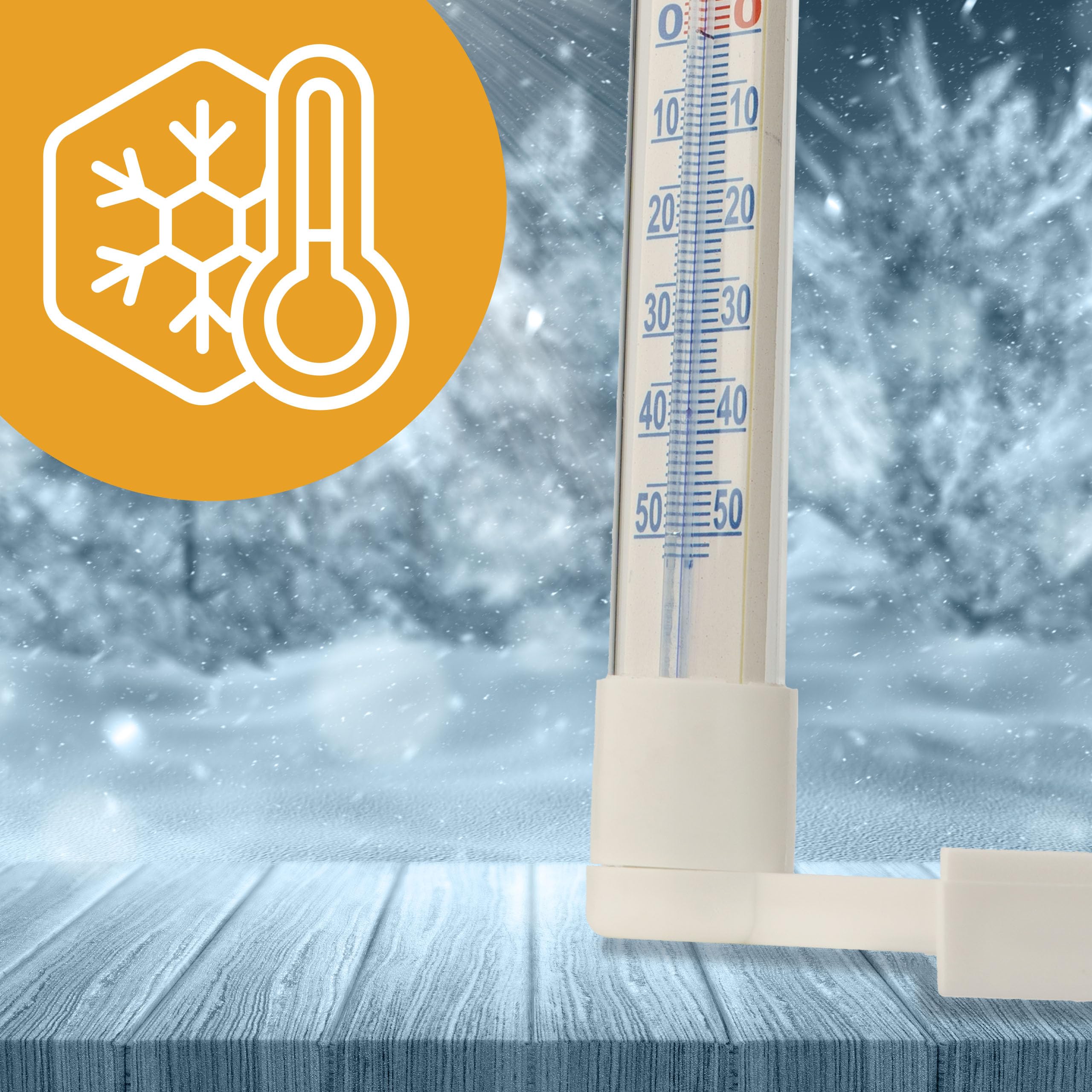 Termometr Zewnętrzny Wewnętrzny Termometr Zaokienny za Okno - 50 ... +50 °C, Balkonowy Ogrodowy Mały 18,5 cm Biały Tworzywo Sztuczne