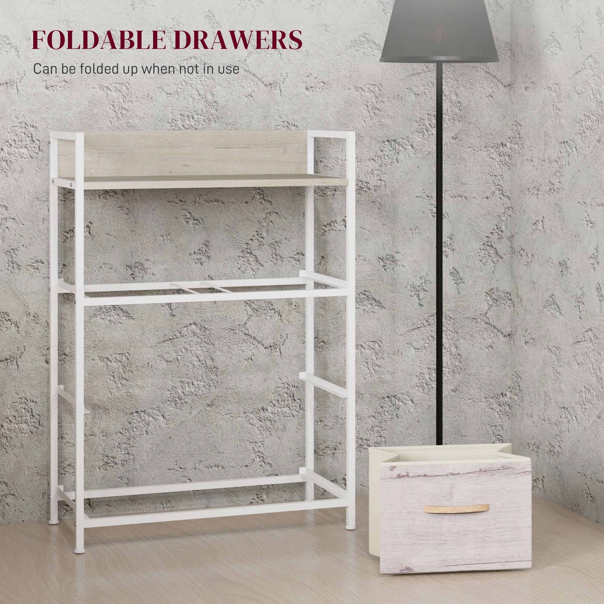 HOMCOM Kommode aus Stoff 4 Schubladen, Naturholz-Optik | Schlafzimmer, Aufbewahrungs-Organizer, offenes Regal, Metallrahmen, Wohnzimmer, Eingangsbereich