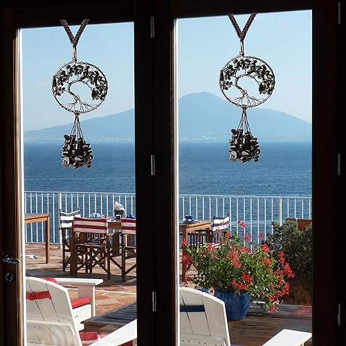 Vista 4 de DUQGUHO Accesorios para coche de piedra de cristal de obsidiana negra, accesorios para colgar en el espejo retrovisor, adorno colgante de cristal