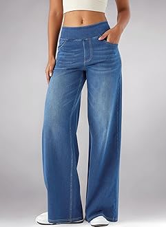 Large Denim Wide Leg Pants for Women, High Waisted and Slimming with Multiple Pockets, Straight Tube, Loose fit, Cat Whisker, Marbling wash Craft, High Elasticity Casual Jeans