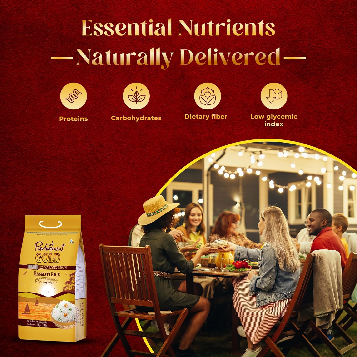 Parliament Gold Jumbo Extra Long Basmati Rice Beyond 8mm Indian Risotto All Natural Vegan Gluten Friendly NON-GMO Aged Perfection Luxurious Taste Product of India 10Lbs