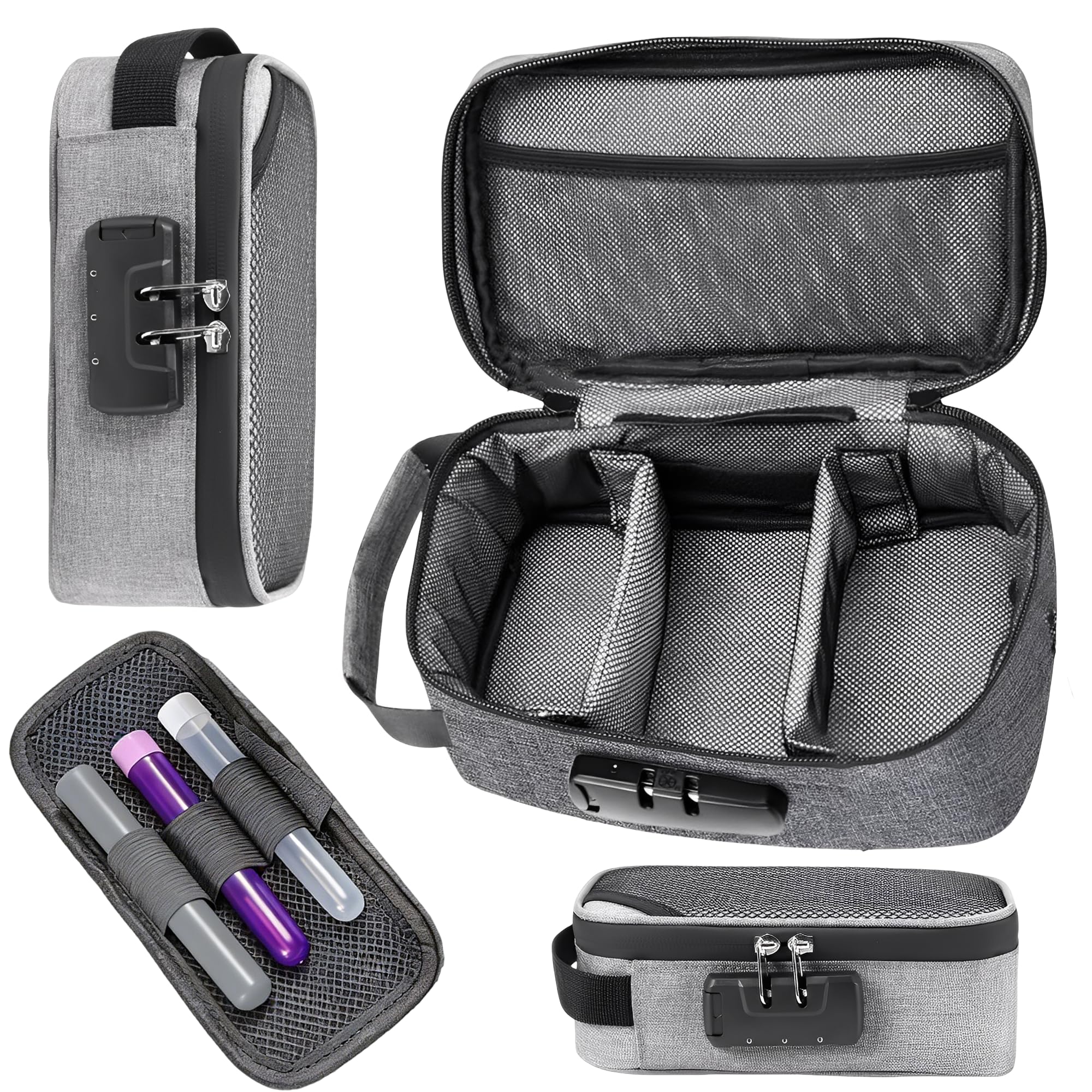 Bolsas a Prueba De Olore，Bolsa De Viaje Con Cerradura De Combinación y Forro De Carbono, Bolsas De Almacenamiento a Prueba De Olores, Bolsa De Carbón Activado, 21 x 11 cm(Gris)