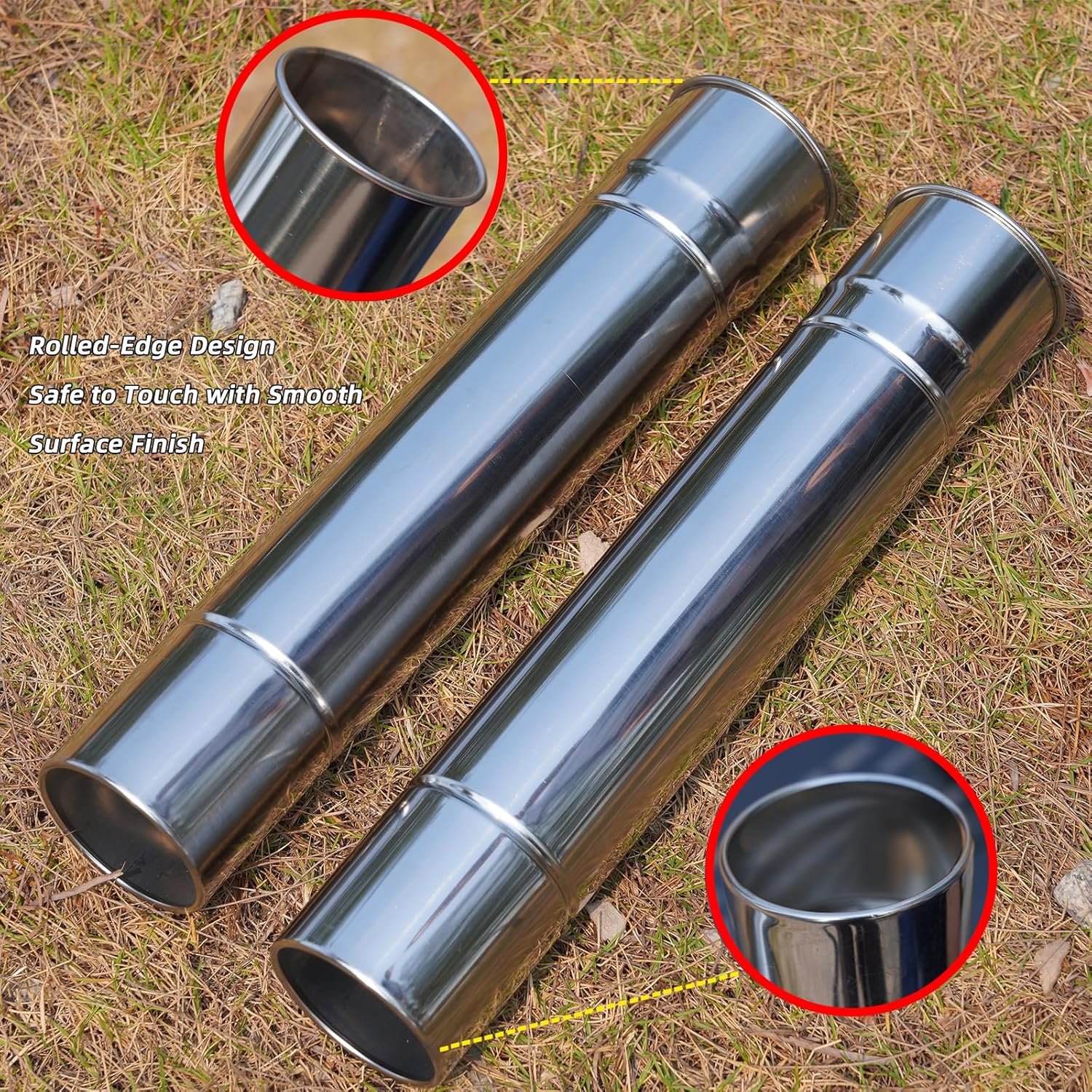 2-Pcs Heavy-Duty Stainless Steel Stove Pipes, 2.75-Inch Diameter, Reinforced Rolled-Edge, for CAMPJOURNEY Hot Tent Stoves & Camping Stoves (14.29-Inch Length)