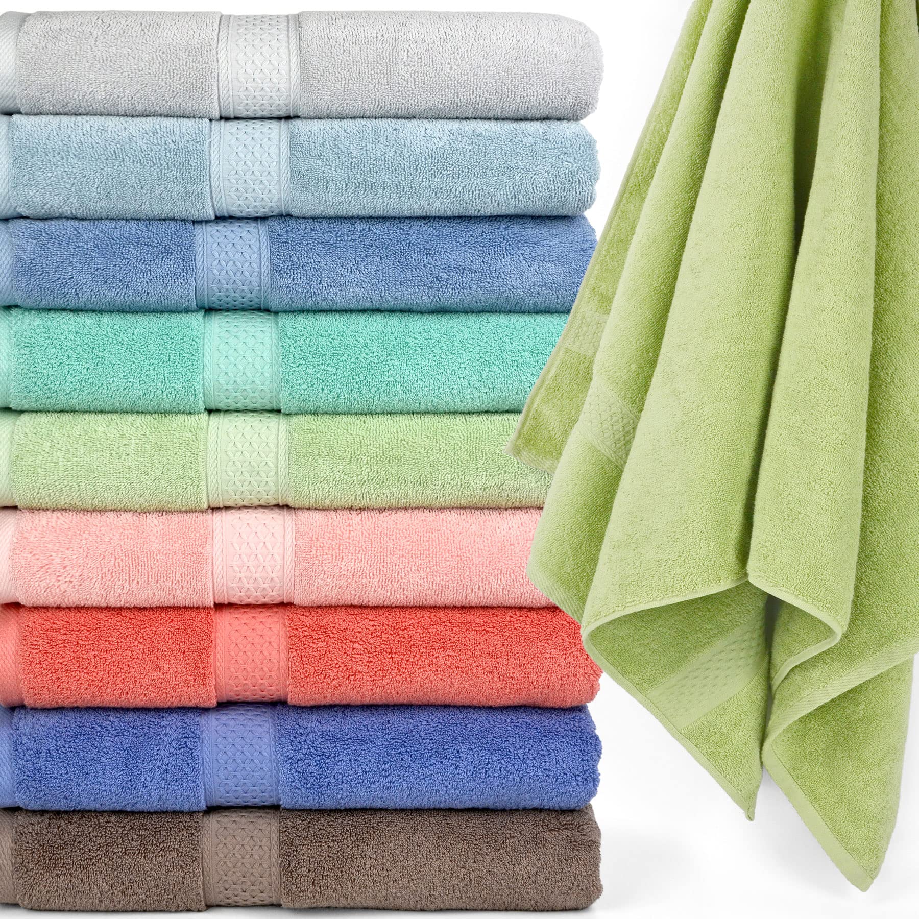 CleanbearBath Towels 10 Pack Shower Towels Set Soft Thick Bathroom Towel with Assorted Colors 55 by 27 1/2 Inches