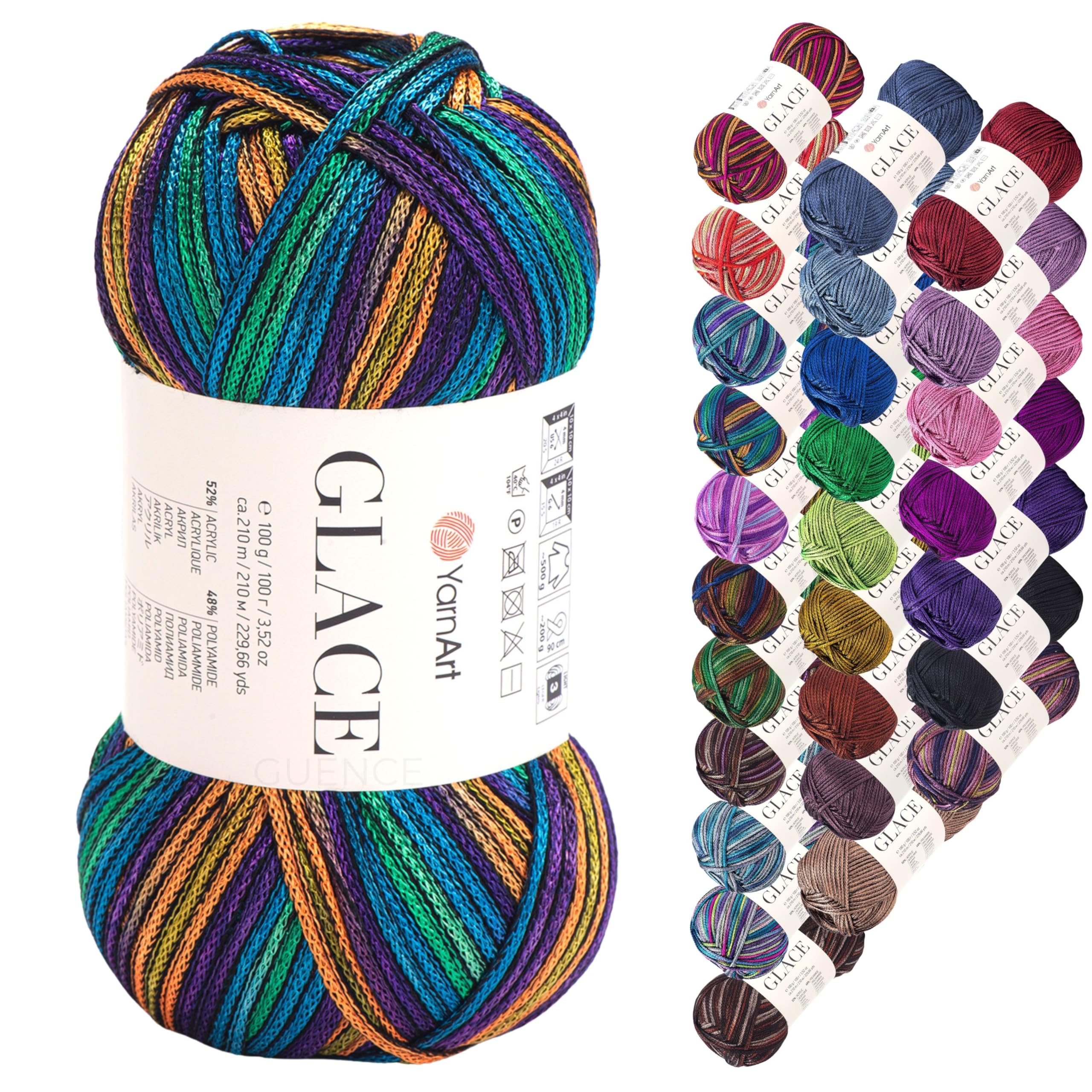 YarnArt Glace Yarn – 52% Acrylic, 48% Polyamide, Light Weight Knitting & Crochet Yarn, 100g (3.5 oz), 210m (229 yds) – Soft, Durable, Shiny Finish for Garments & Accessories (7208)