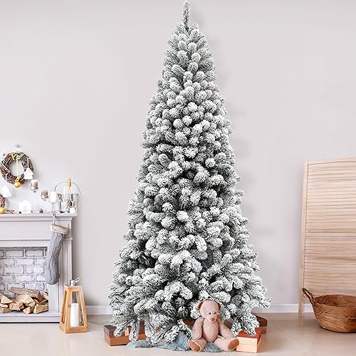Miniatura 75 de Fraser Hill Farm Árbol de Navidad artificial flocado de pino de Alaska de 12 pies con luces LED blancas cálidas y soporte, árbol falso plegable