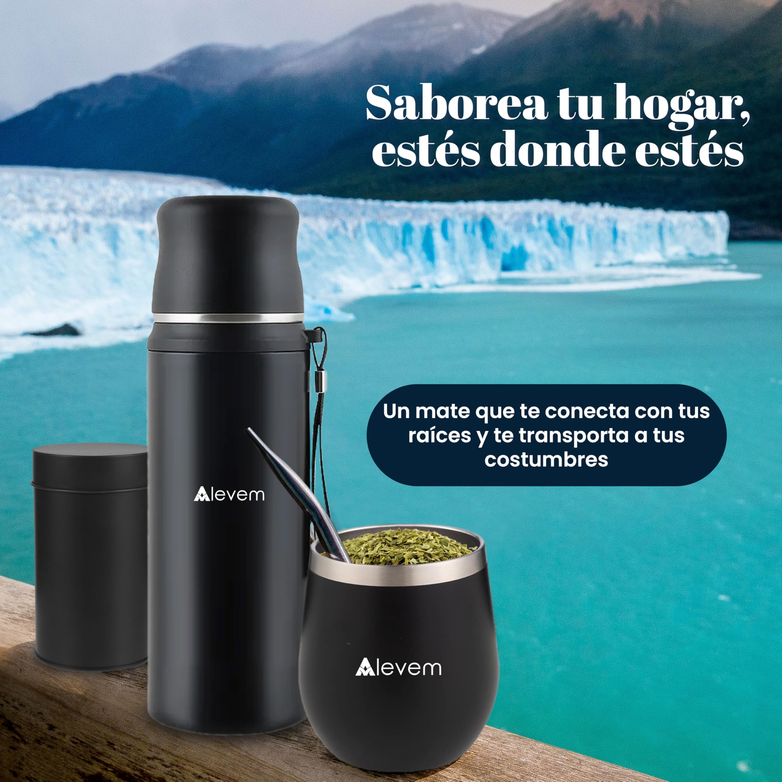 Komplettes argentinisches 7-teiliges Set – inklusive mattem Kürbis, matter argentinischer Thermoskanne 1 l, Glühbirnen, Yerba Aufbewahrungsbox und Tragetasche