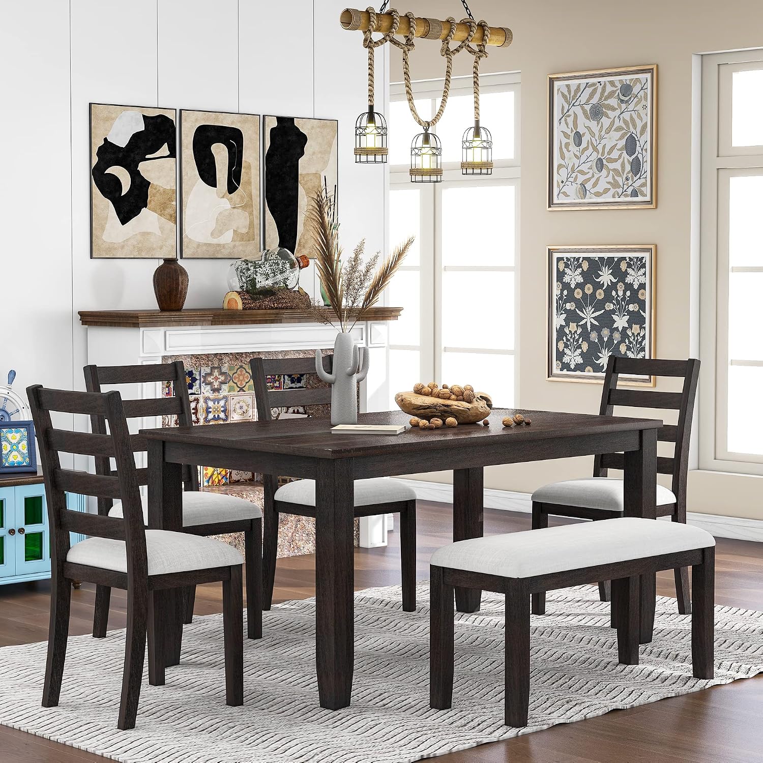 Amazon.com - Merax 6-Piece Wooden Rectangular Dining Table Set with 4 ...