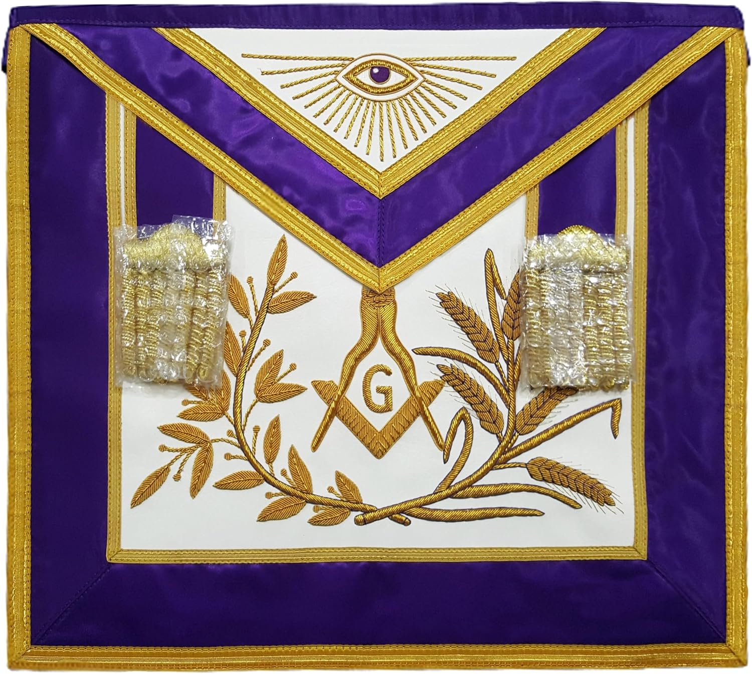 BRICKS MASONS Master Mason Blue Lodge Apron - Purple Gold Hand Embroidery