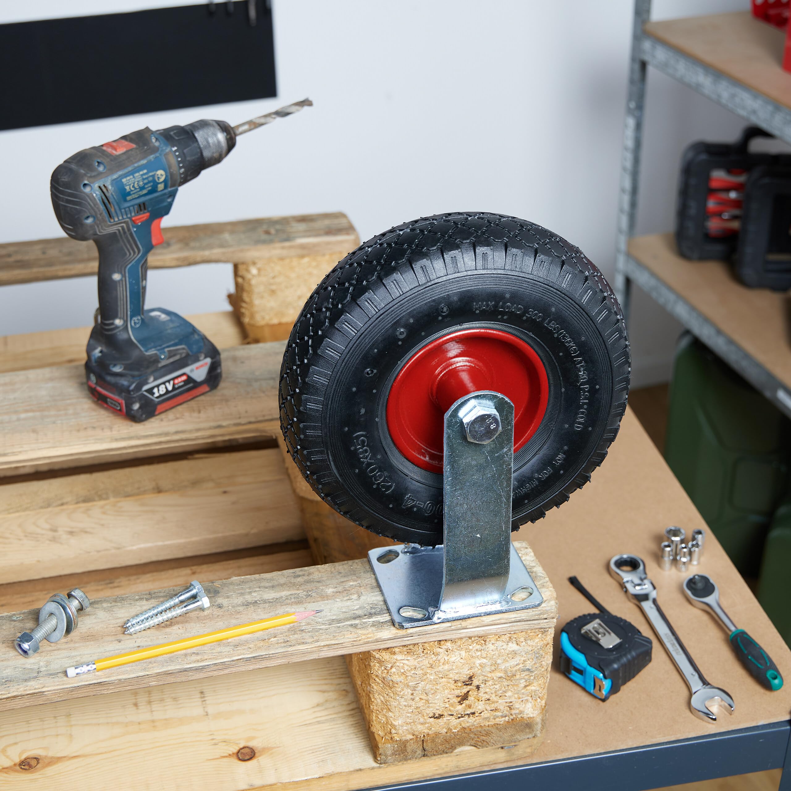 Relaxdays Set 4 Ruote Fisse e Girevoli 3.00-4, Rotelle per Mobili e per Carichi di Portata 120 kg, Piastra di Fissaggio