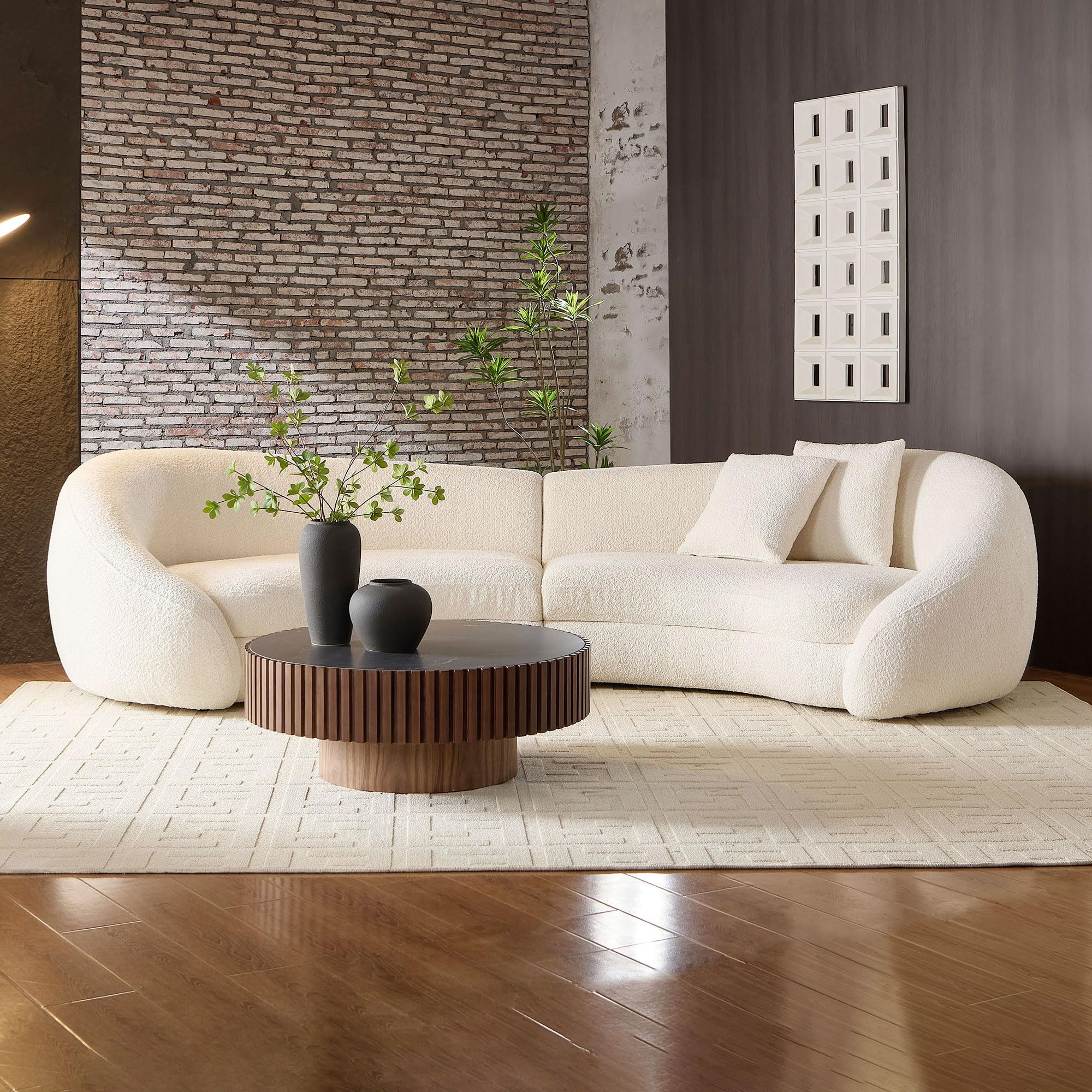 KEIKI 126" Curved Oversized Boucle Sectional Sofa with Heart-Design, White