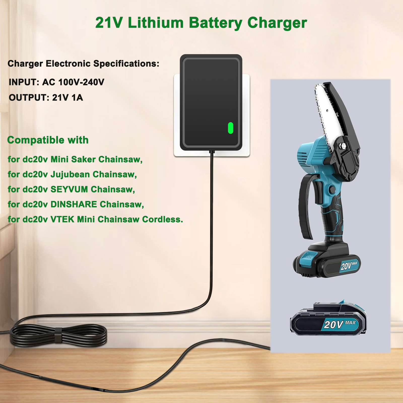 Amazon.com: 21V Lithium Battery Charger for 20V/21V Power Tools