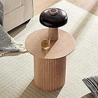 Vista 24 de Mesa auxiliar moderna de madera rústica de 2 niveles, mesas de noche compactas para sala de estar, mesita de noche rectangular minimalista