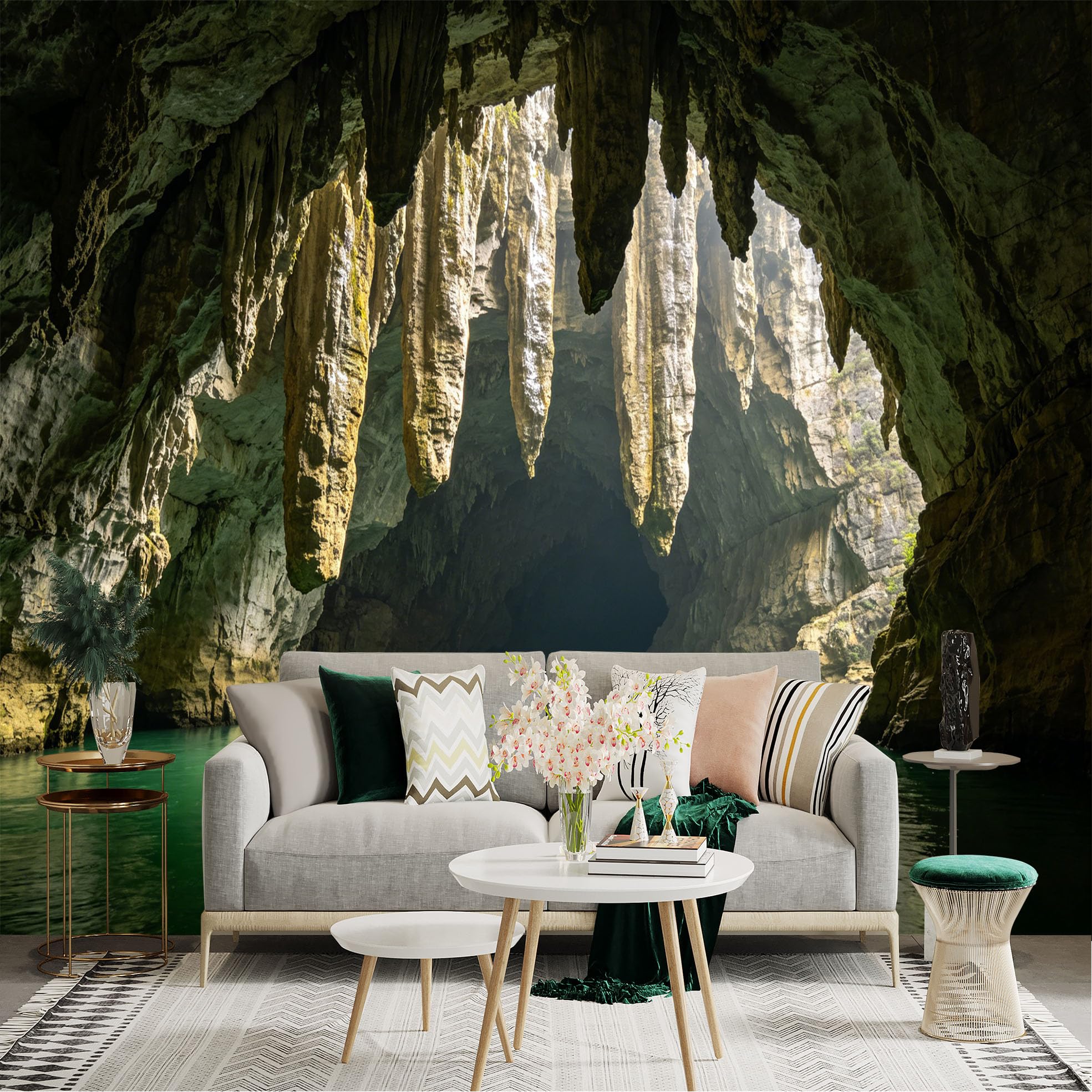 Lnzczhyre Dbh260521724 Custom Size Wall Sticker Mural， Natural Limestone Cave， Underground River， Stalactites， Geological Scenery， For Wall Decoration， Peelandstick Wall Decals.