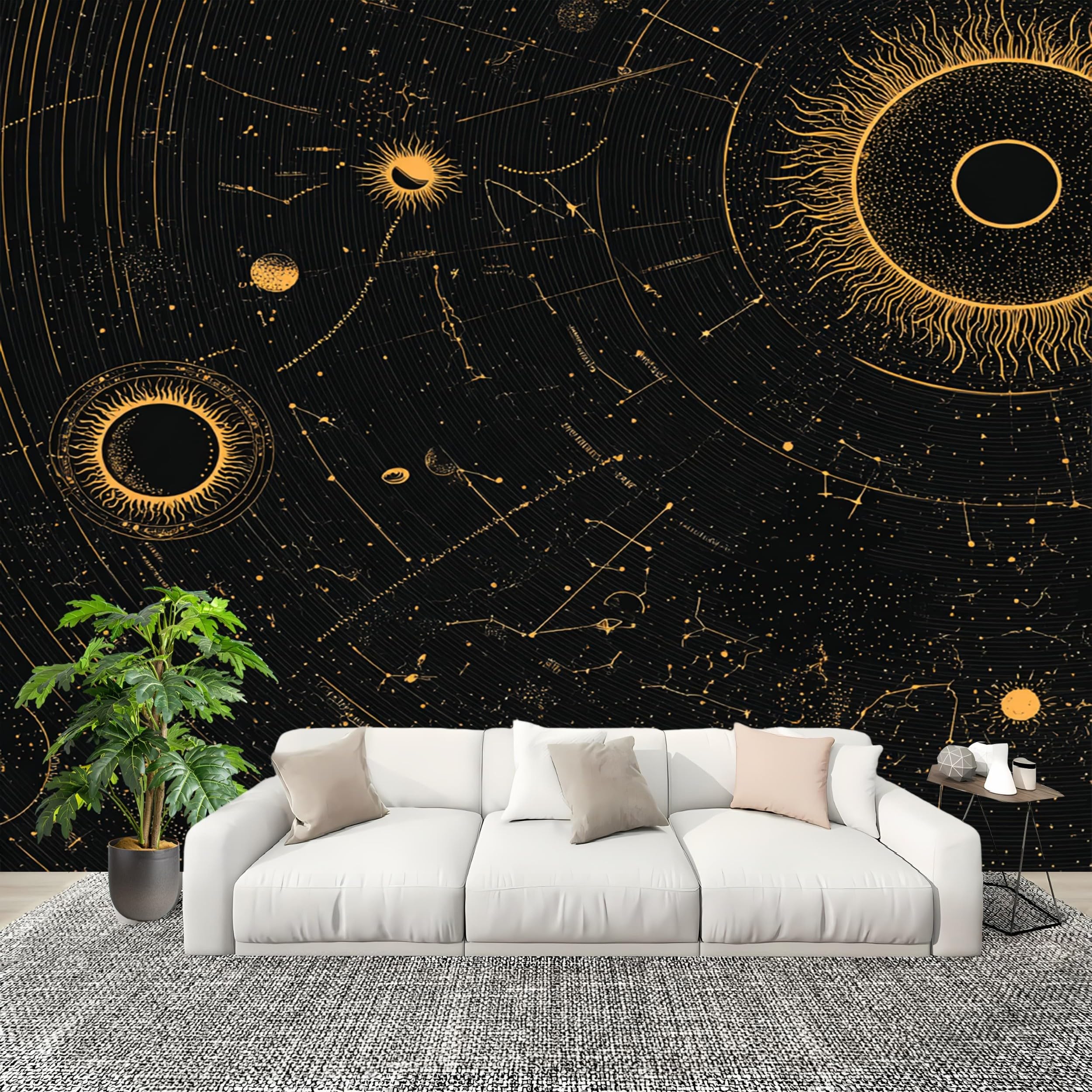 Tapeta z motywem gwiazdy, ruletka, panoramiczny, dekoracja ścienna, 350 x 256 cm, czarna, tapeta ścienna, pyłoszczelna i łatwa w pielęgnacji, do salonu, pokoju dziecięcego, sypialni, fototapeta