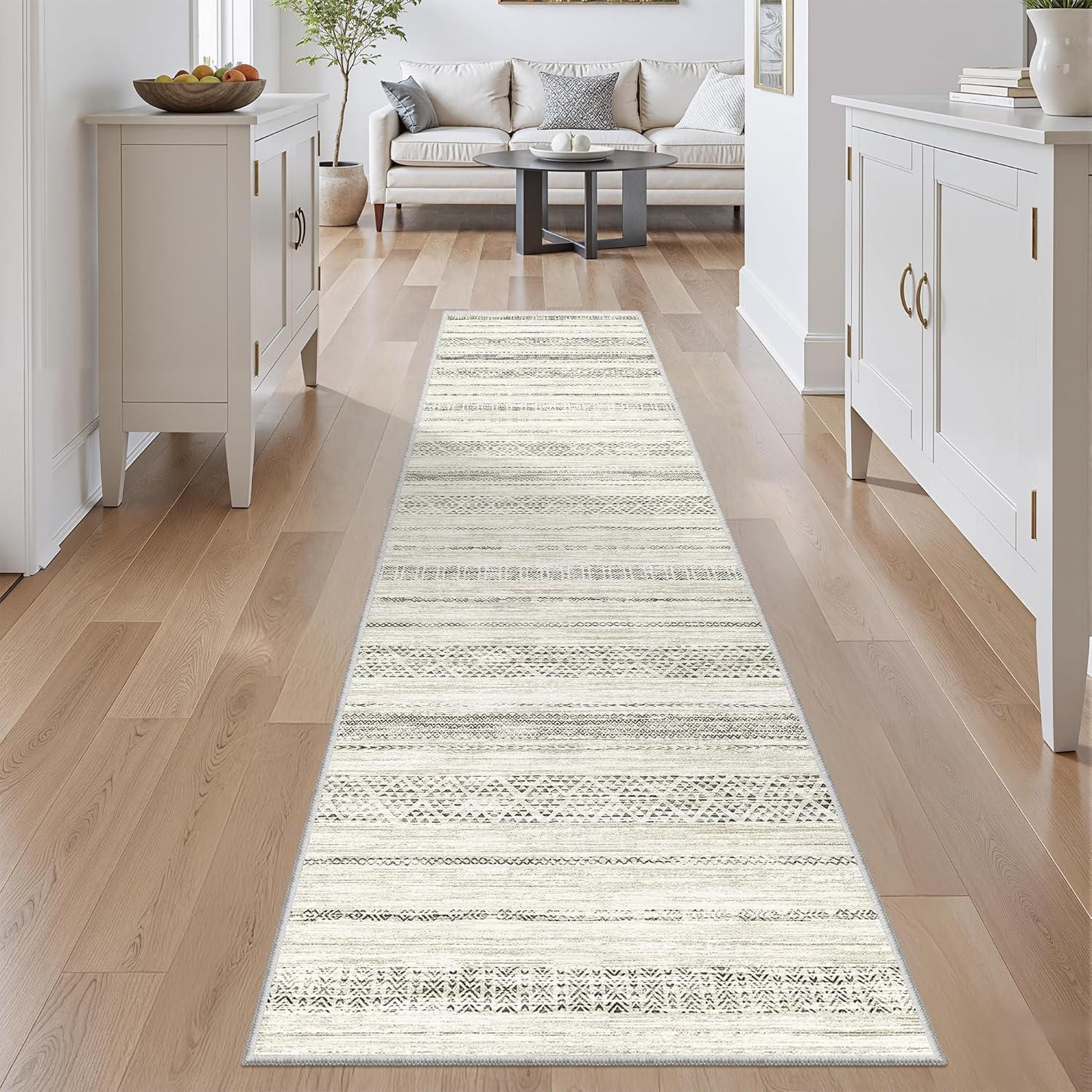 2x8 Runner Rug Moroccan Washable Kitchen Rug Non Slip Indoor Floor Hallway Runner Rug Foldable Carpet for Bathroom Laundry Room with Low Pile(Grey,2'x8')