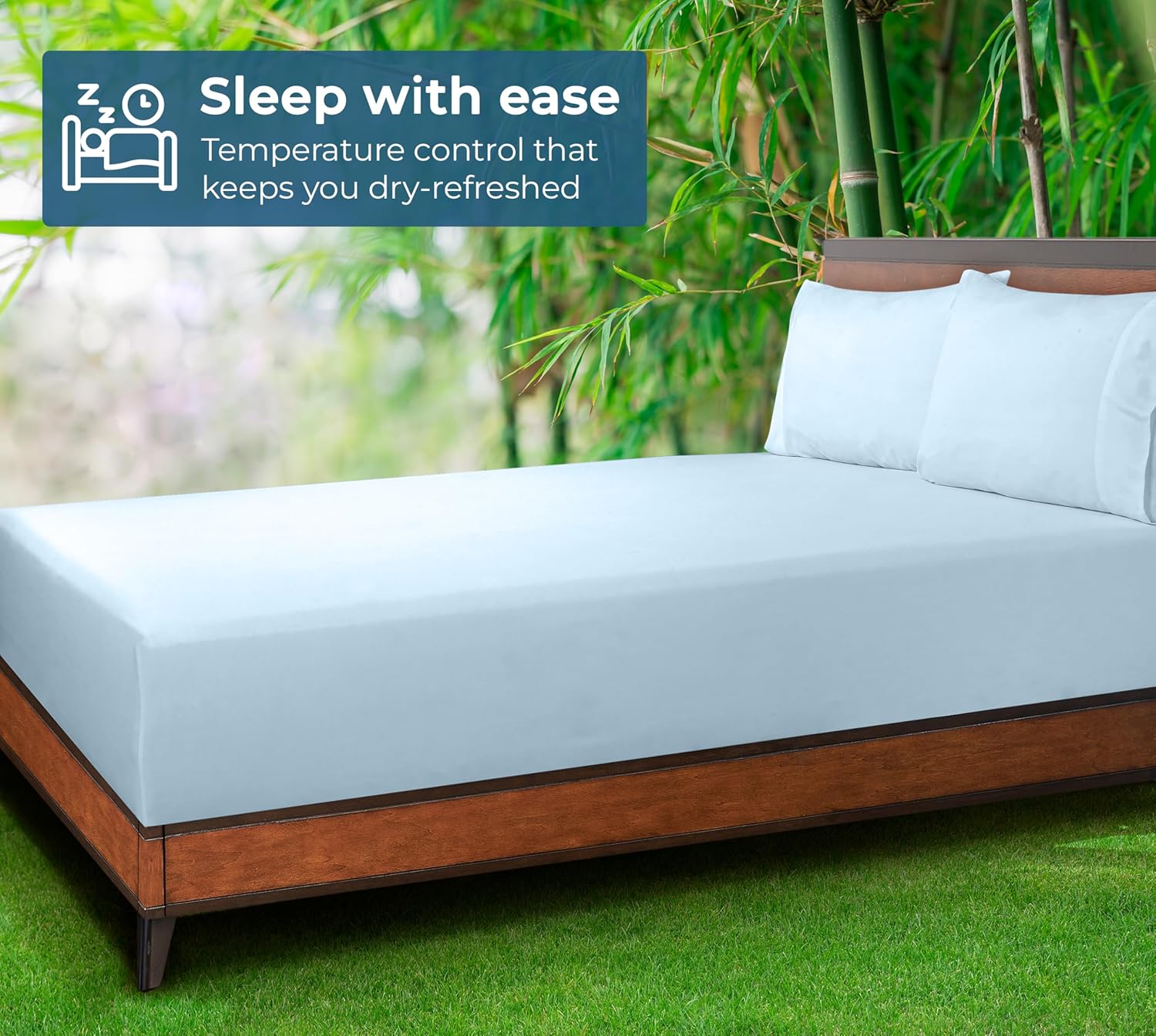 Royale Linens Rayon Derived Bamboo Viscose Fitted Sheet Only - Cooling Fitted Sheets for Bed - Deep Pocket Up to 16" - Organic Viscose Derived from Bamboo - Breathable Bottom Sheet (Lake Blue, King)