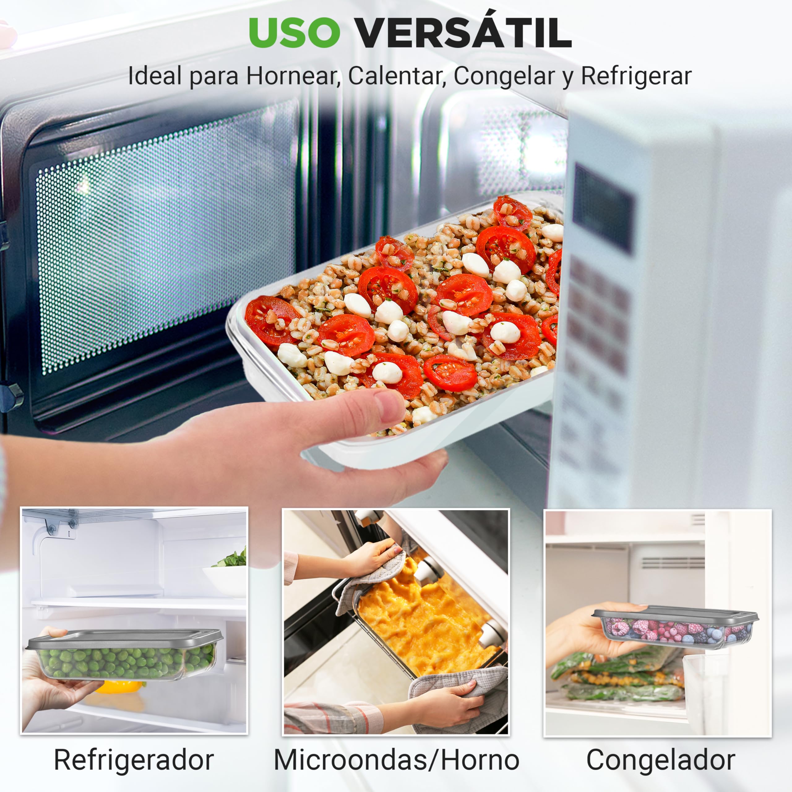 NutriChef fuentes refractarias rectangulares de cristal con tapa, Bandejas de horno apilables para lasaña y cazuela, Para microondas, Lavavajillas, Nevera y congelador, 8 piezas