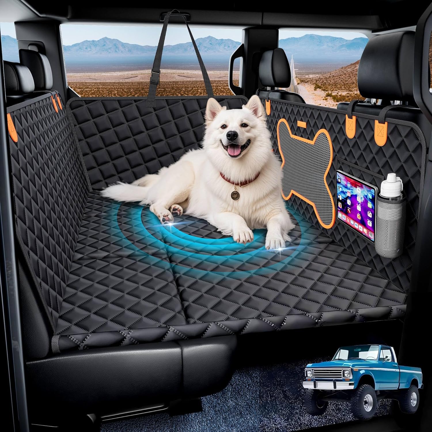 Truck Dog Seat Cover for Back Seat, Hard Bottom Dog Hammock Support to 450 lbs, Waterproof & Scratch-Proof Pet Bed Extender for Full Size Crew Cab Truck SUVs F150/RAM1500/Silverado, Black Black XXL Full Size Truck Hard Bottom