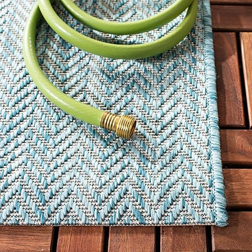 Miniatura 5 de Safavieh Colección Courtyard CY8022 Alfombra, 2 pies x 3 pulgadas x 5 pies, aguamarina y gris, impermeable, fácil de limpiar, sin pelusa, para