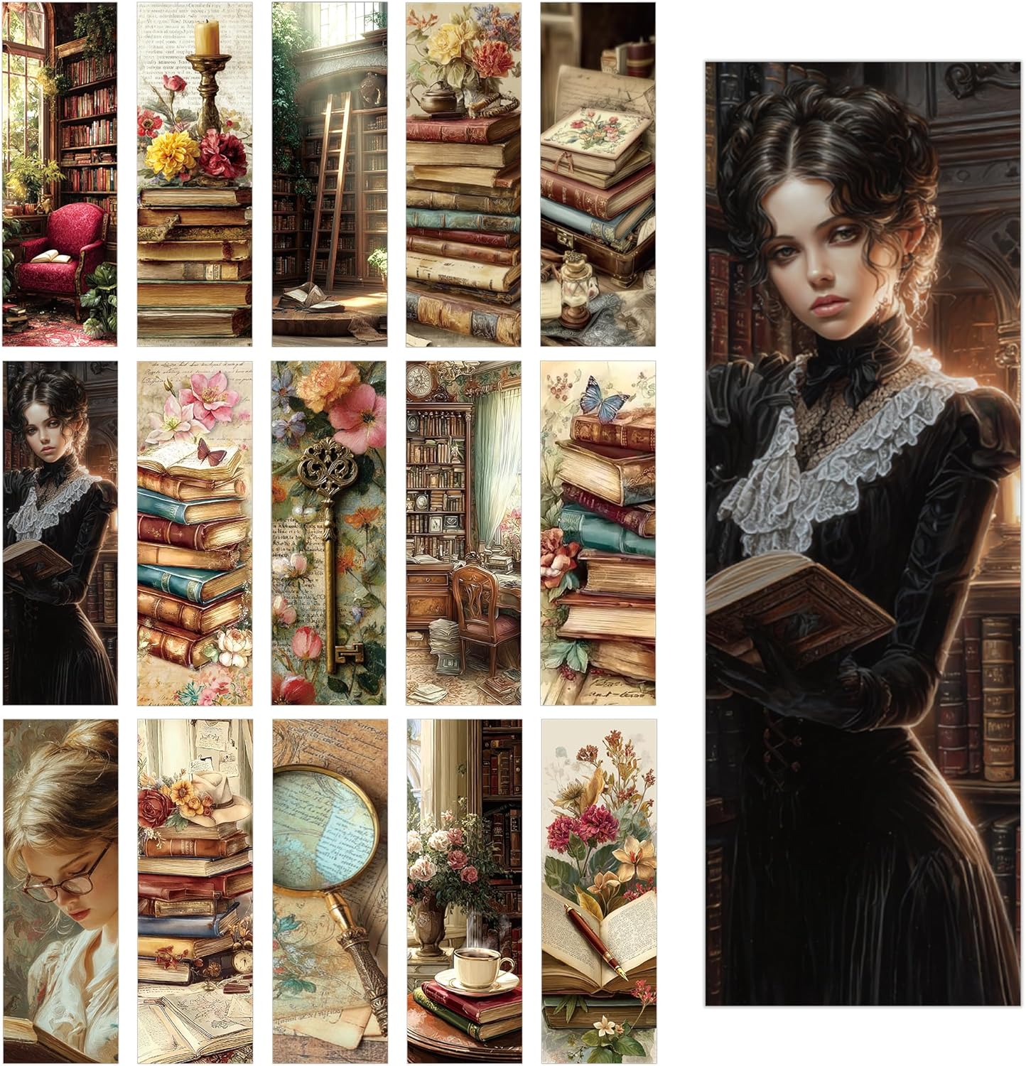 60PCS Vintage Library Bookmarks for Women, Aesthetic Book Mark for Reading Women Girls, Paper Page Markers Bulk, Cute Bookish Gifts for Book Lovers Teens Kids Classroom Office Library Supplies