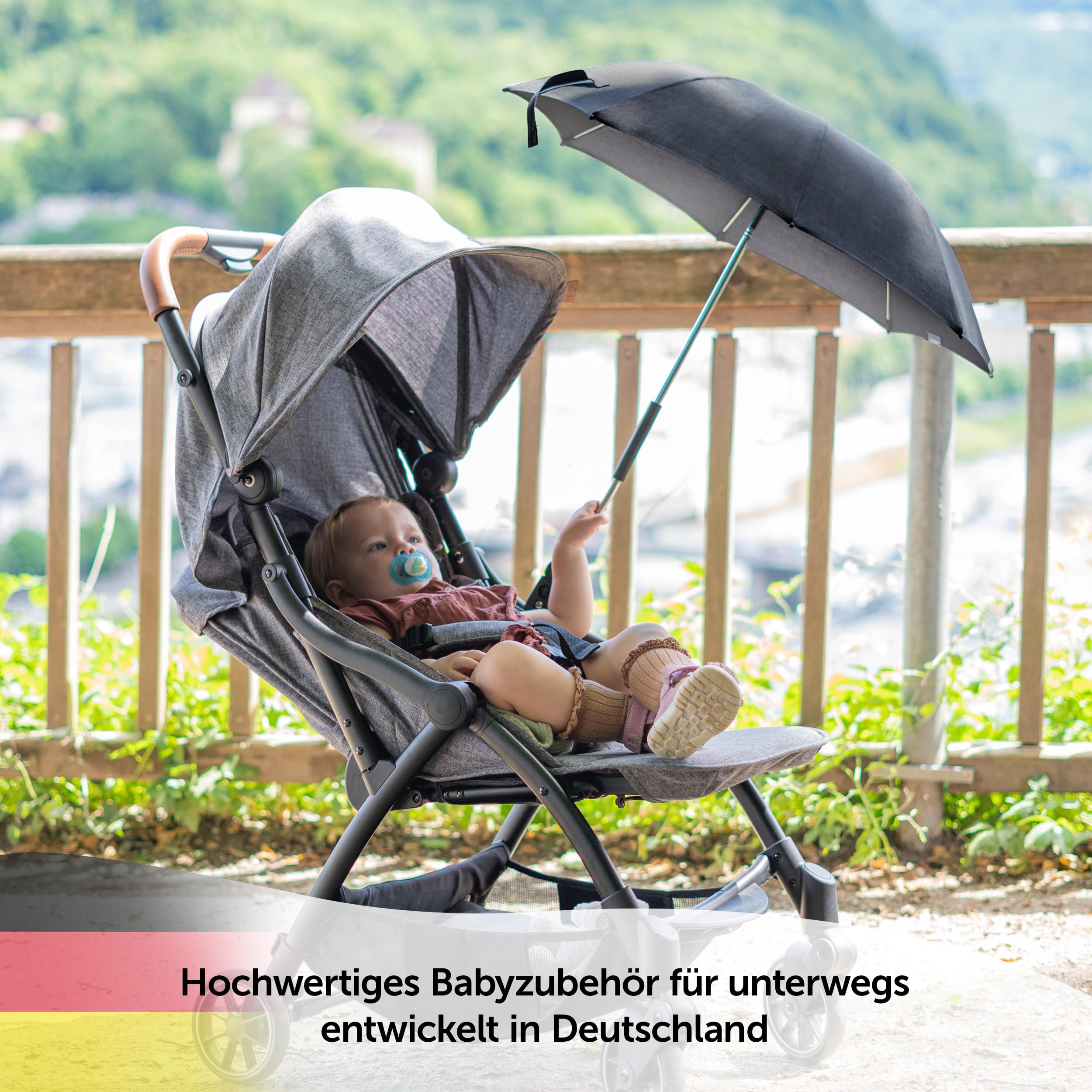 Zamboo Universal Sonnenschirm UV 50+ für Kinderwagen & Buggy, 73 cm Durchmesser, flexibler Sonnenschutz