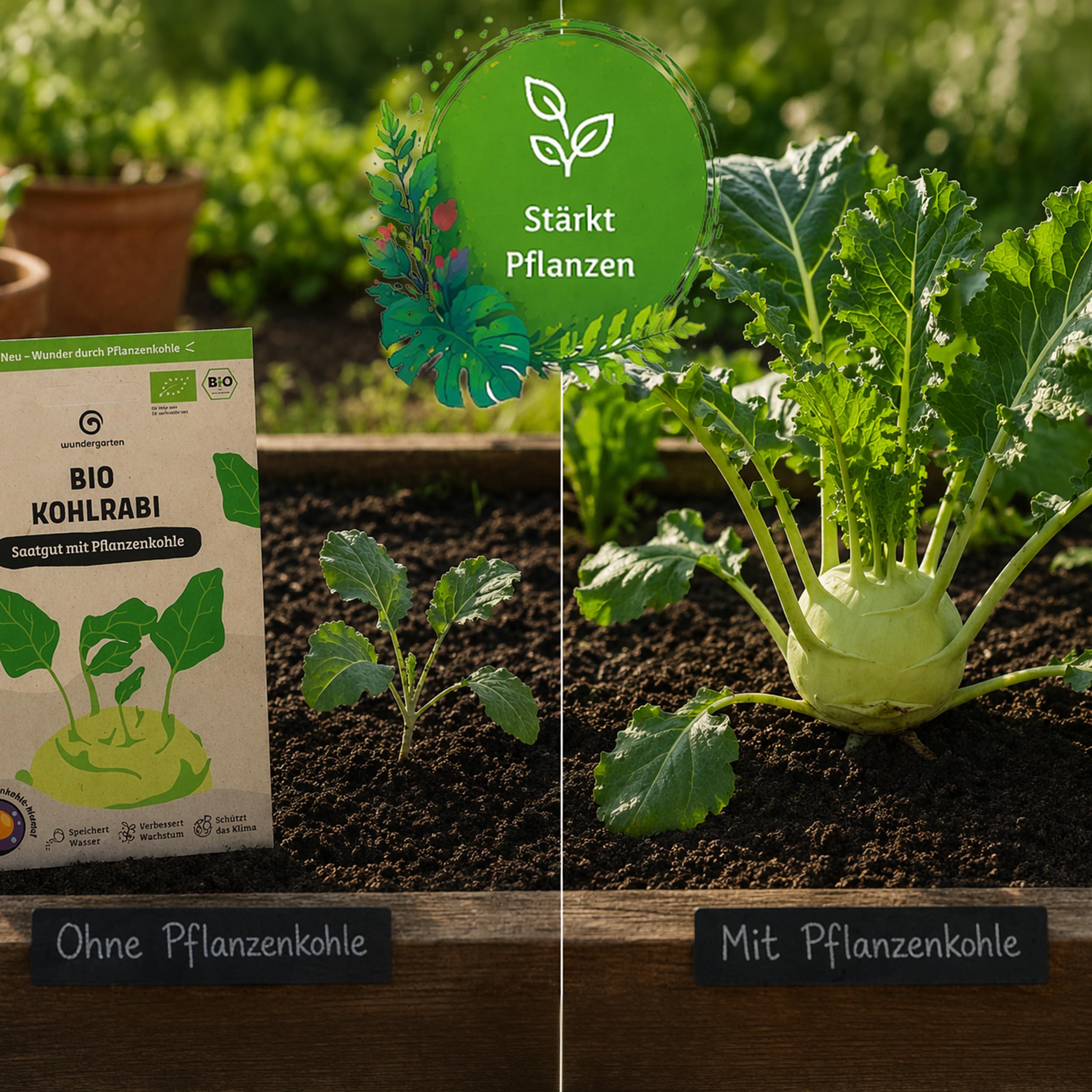 20x Bio Kohlrabi Saatgut Delikatess Weiß – Wundergarten – Mit Pflanzenkohle-Mantel – Hohe Keimrate & zarte Knollen – Gemüsesamen für Garten, Hochbeet & Balkon