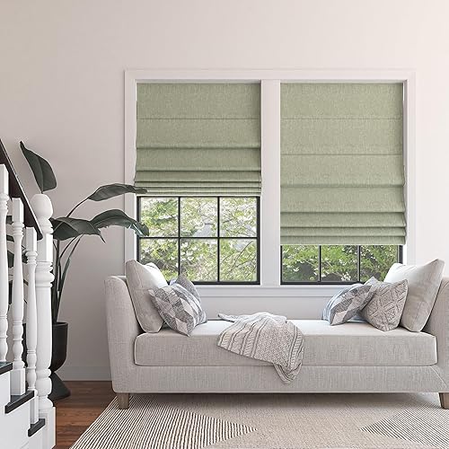 Miniatura 7 de Sun Zero Preble Persiana romana sin cordón texturizada, 100% opaca, 35 x 64 pulgadas, verde salvia