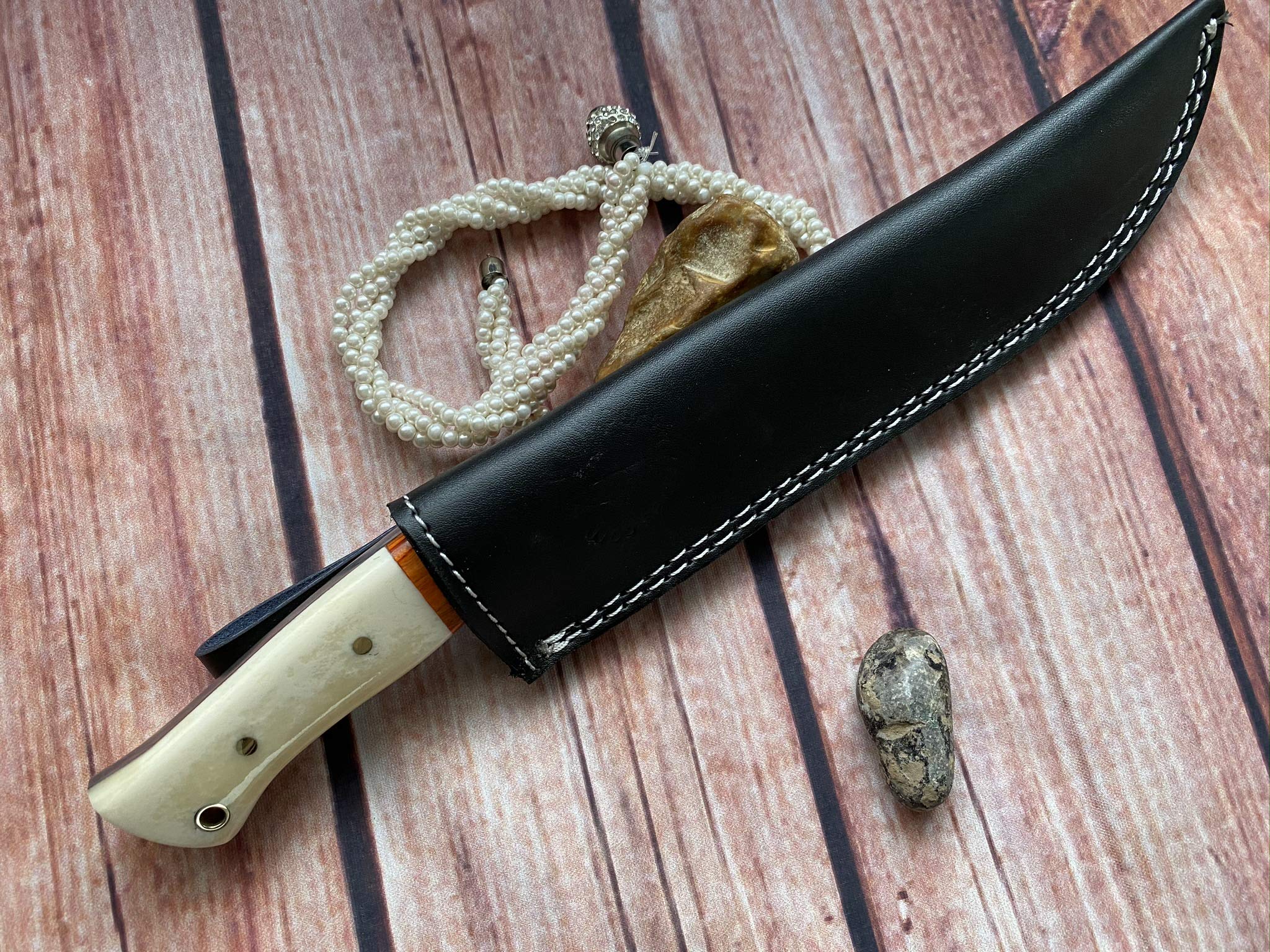 Perkin Damastmesser Jagdmesser mit Scheide - FBE111
