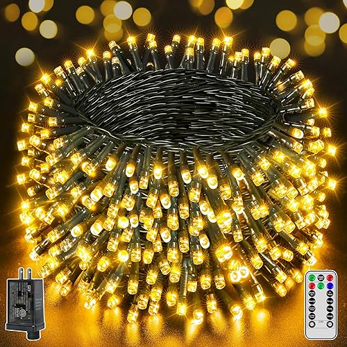 Miniatura 11 de 500 luces LED de Navidad de 164 pies, tira de luces impermeables para exteriores con control remoto y temporizador, luces de árbol de Navidad con 8